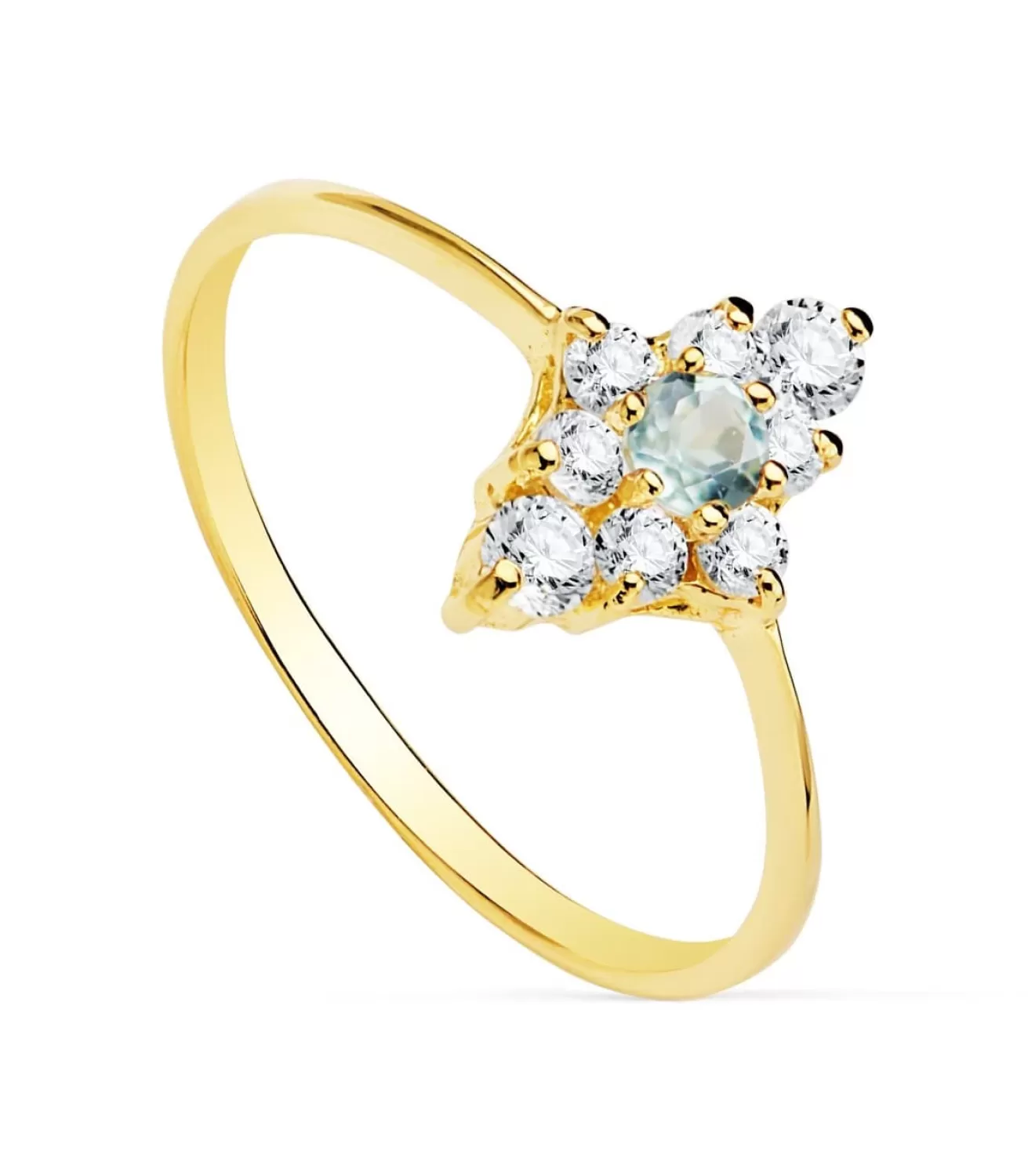 Anillo Mujer Oro Amarillo 18K Rombo Aguamarina<Alda Joyeros Best
