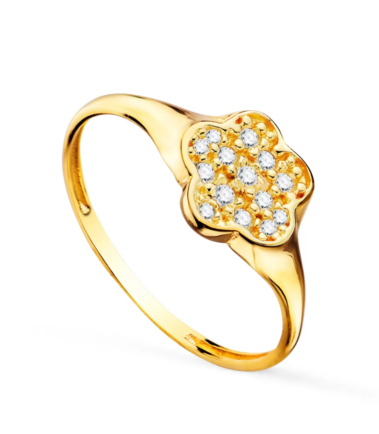 Anillo Sello Flor Circonitas Oro 18K<Alda Joyeros Hot