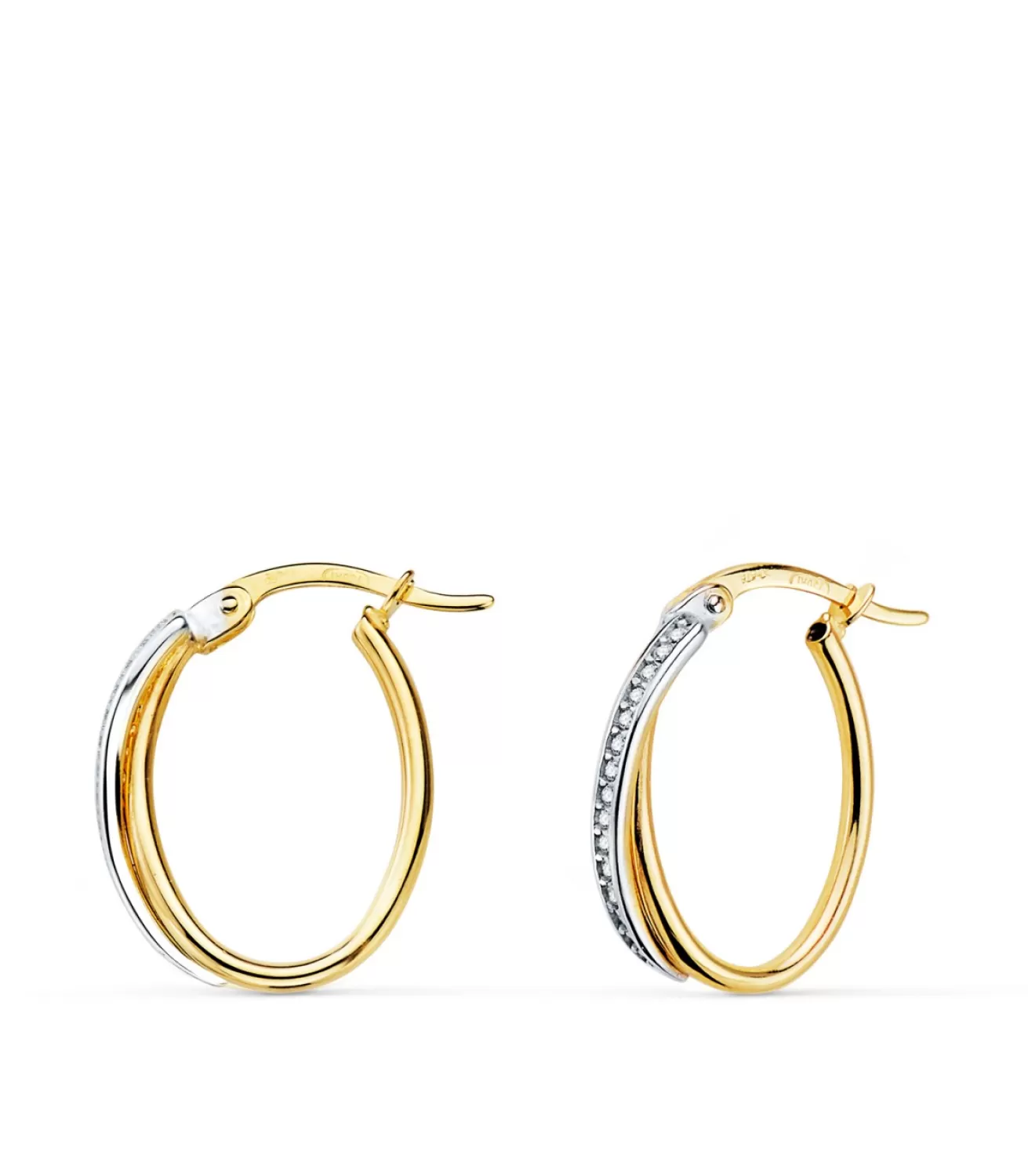 Aros Ovalados Oro Bicolor 18K 18Mm Circonitas<Alda Joyeros Store