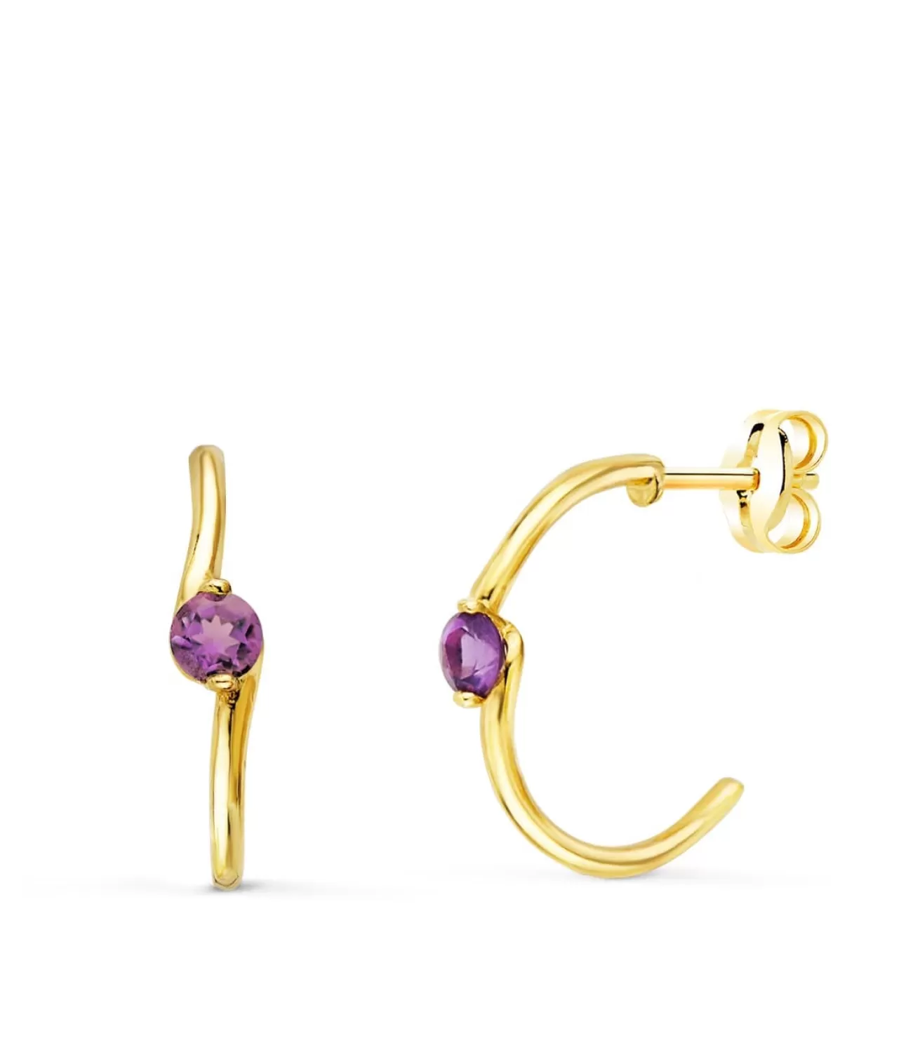 Aros Paradise Oro Amarillo 18K Curve Amatista<Alda Joyeros Sale