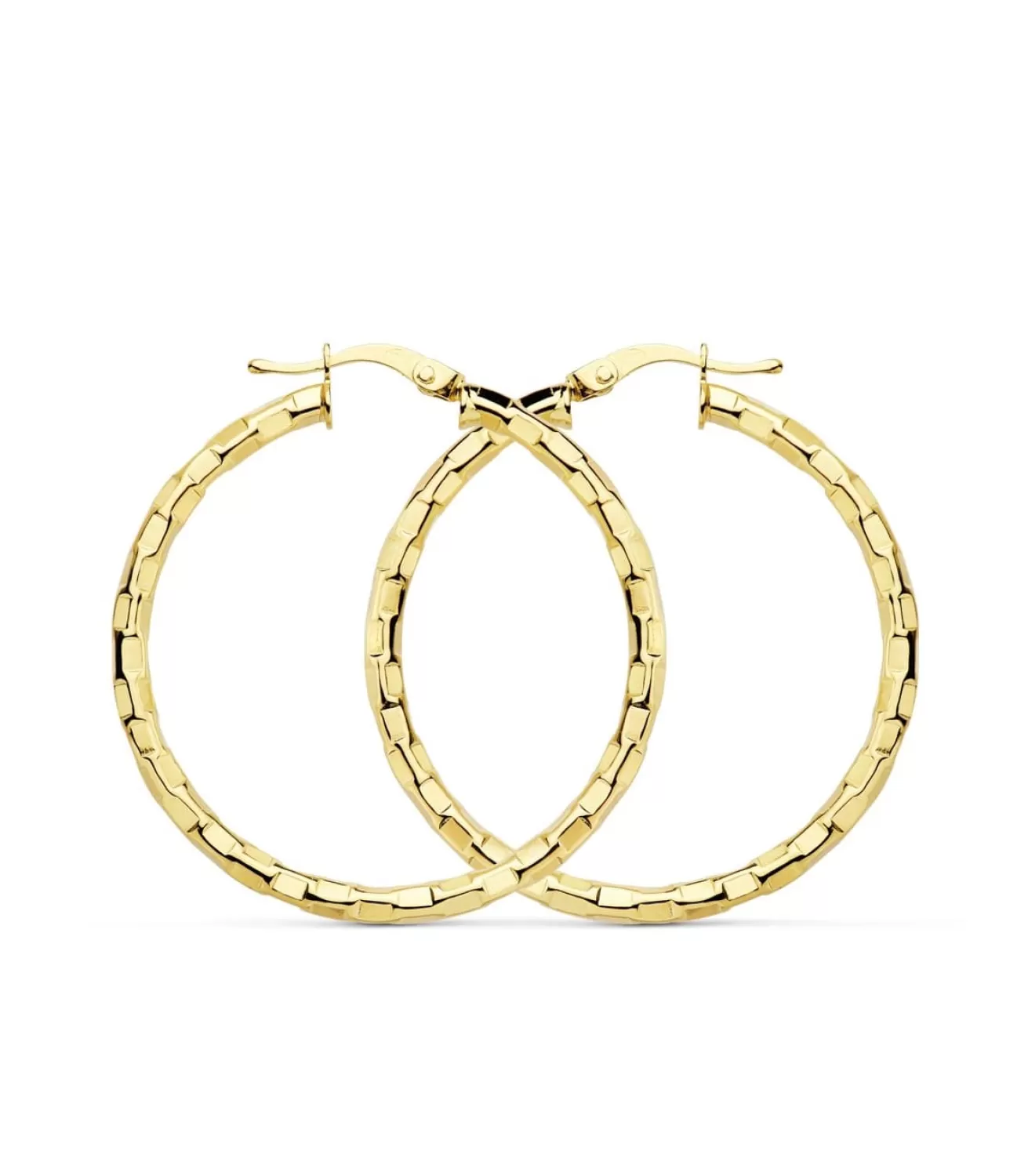 Aros Tallado Cuadrado Oro Amarillo 18 K 34 Mm<Alda Joyeros Fashion