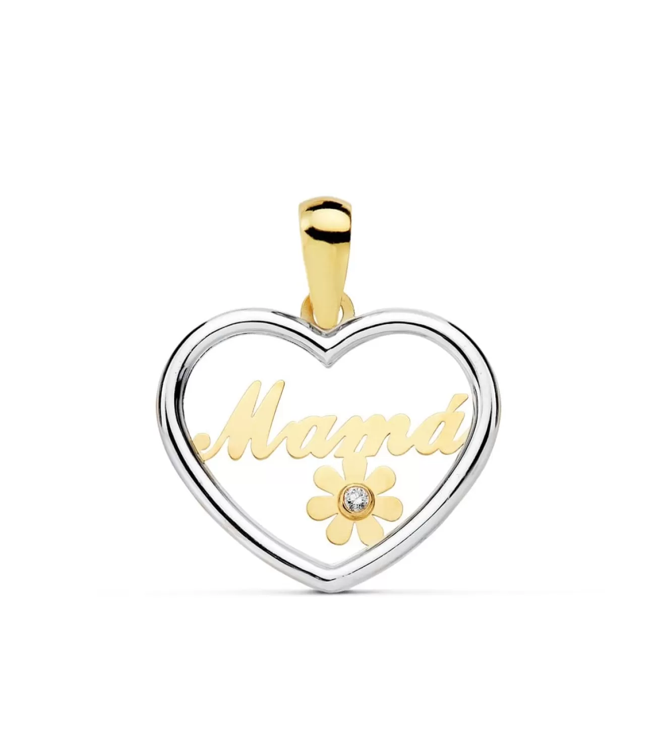 Colgante Corazon Mensaje Mama Oro Bicolor 18K<Alda Joyeros Store