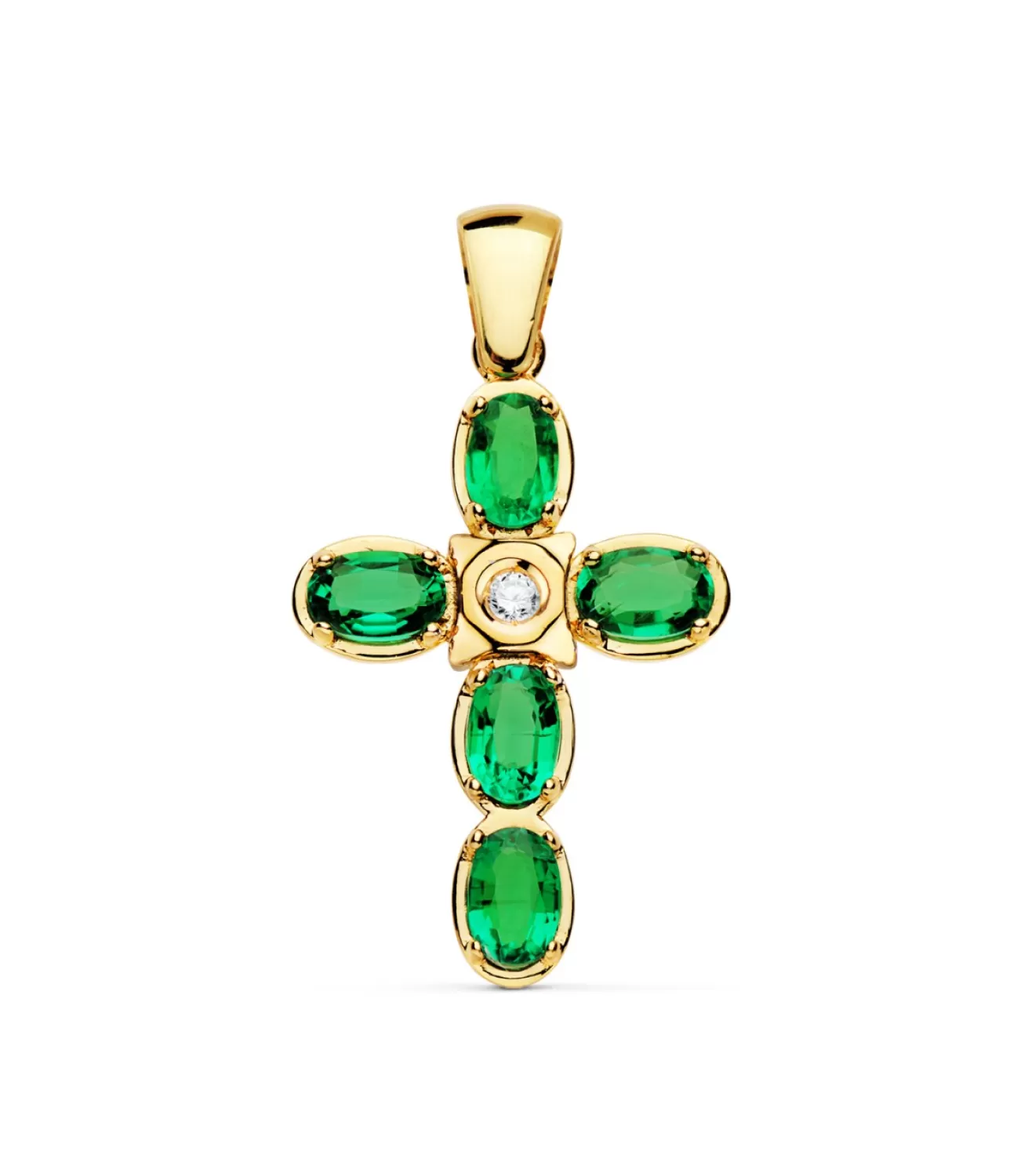 Colgante Cruz Oro Amarillo 28Mm Esmeraldas Y Diamante<Alda Joyeros Shop