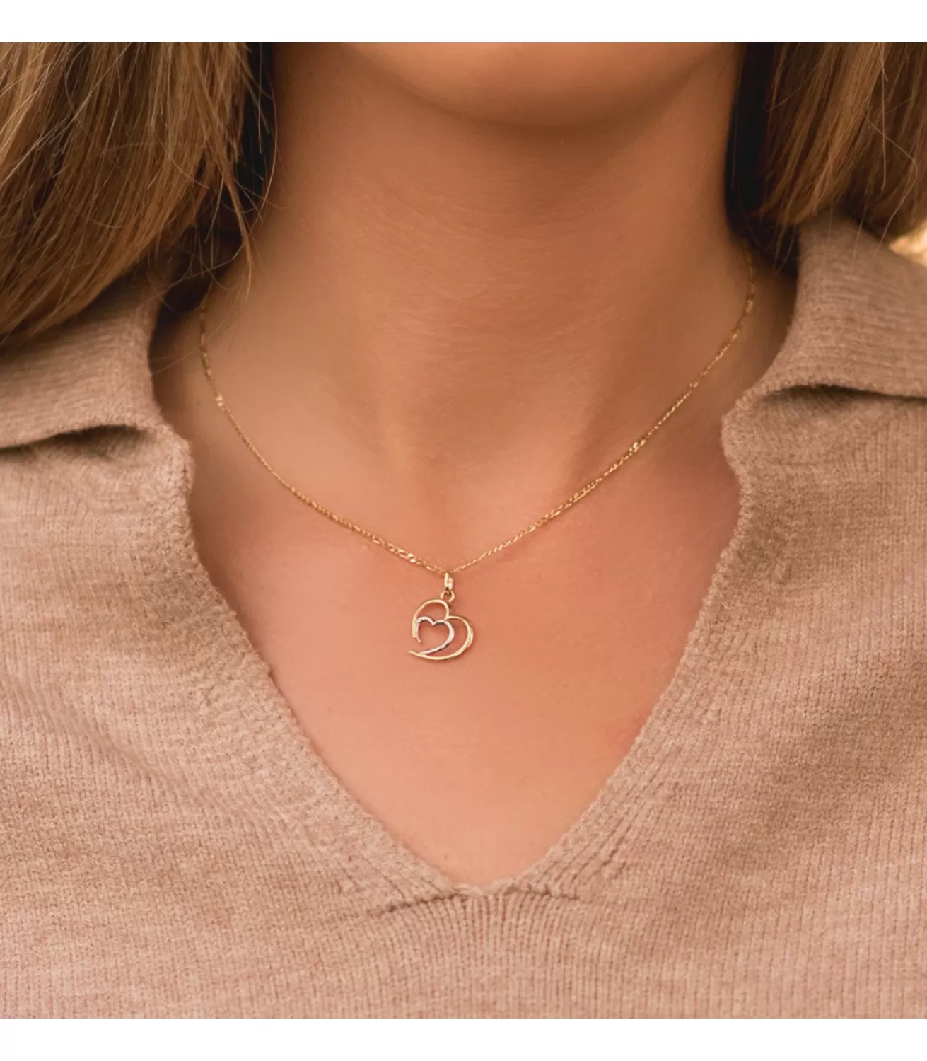 Colgante Doble Corazon Oro Bicolor 18K<Alda Joyeros Flash Sale