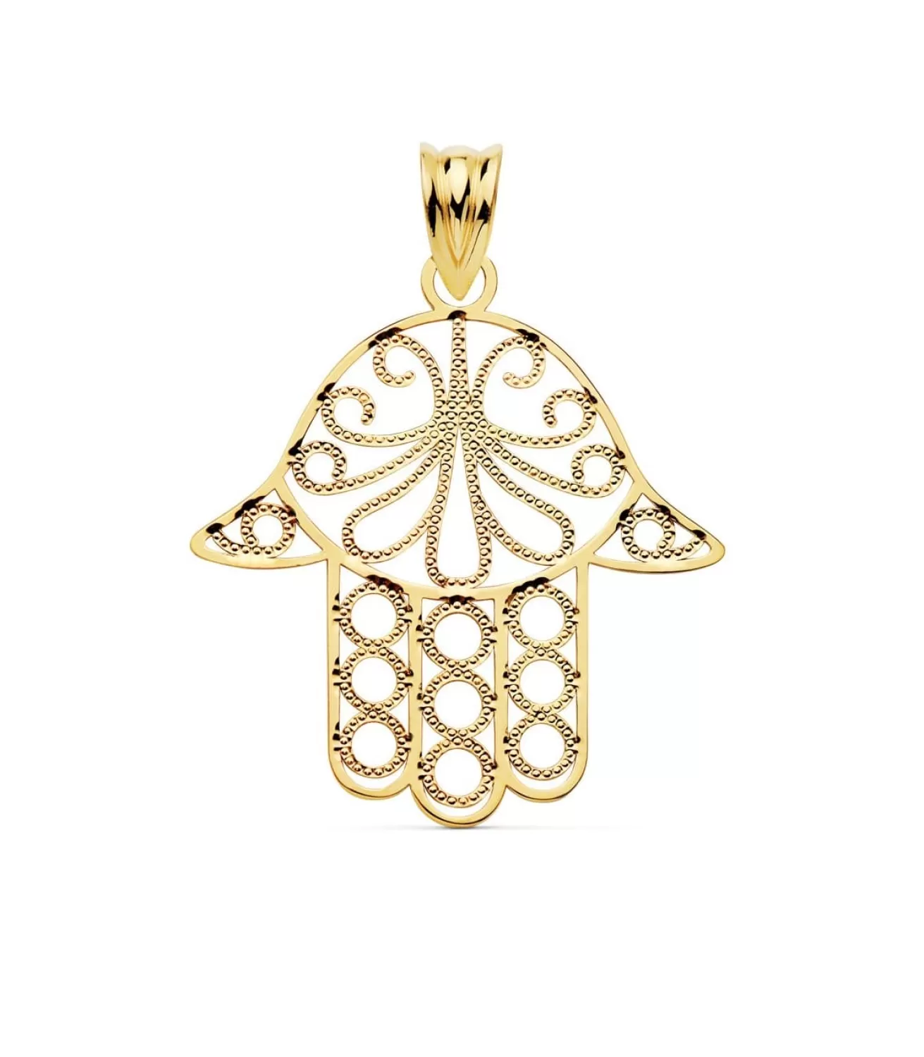 Colgante Mano De Fatima Hamsa Tallada Oro 18K 30 Mm<Alda Joyeros Best