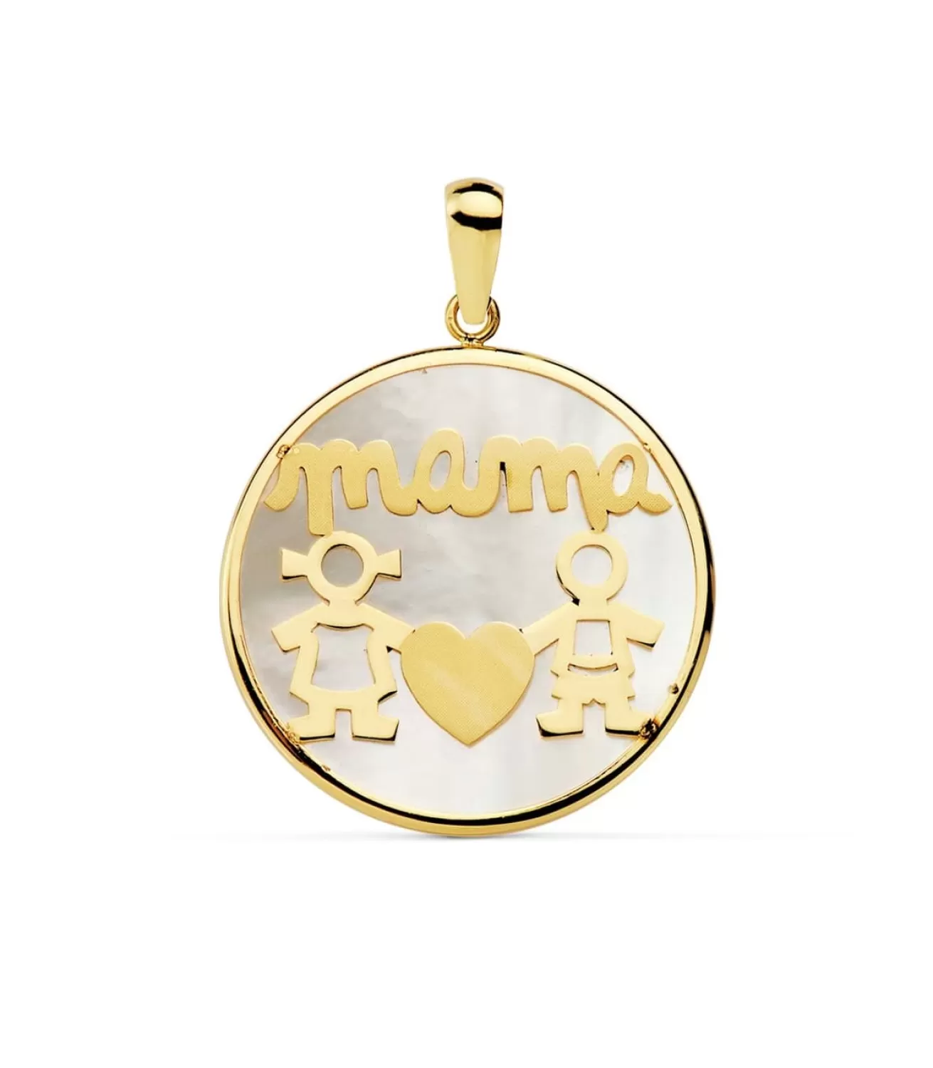 Colgante Nacar Mama Oro Amarillo 18K Siluetas Nino Niña 20Mm<Alda Joyeros Hot