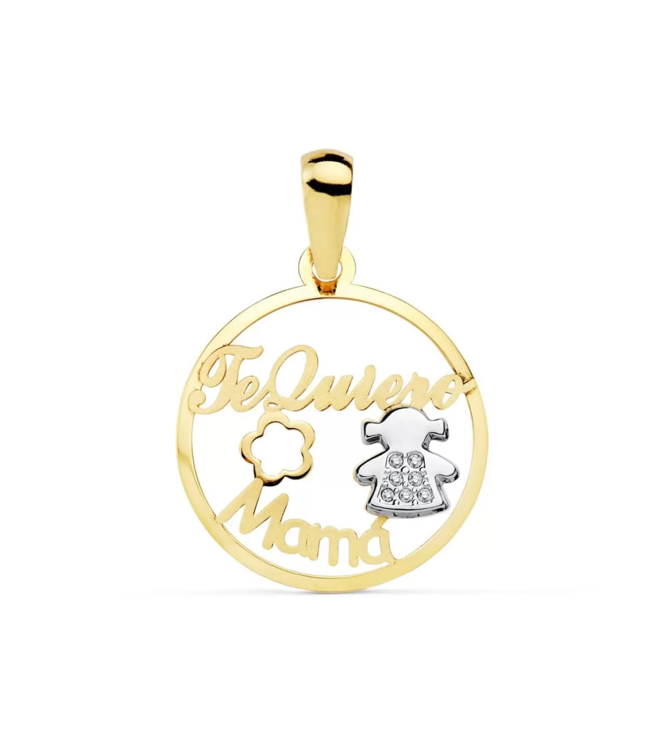 Colgante Redondo Mama Oro Bicolor 18K Silueta Niña<Alda Joyeros Cheap