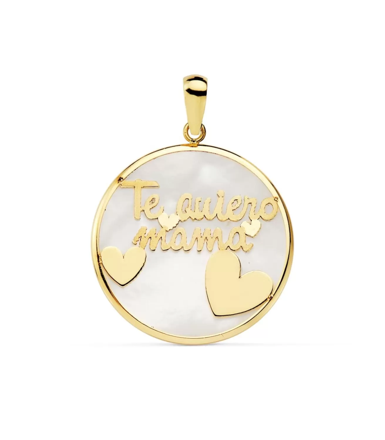 Colgante Te Quiero Mama Oro Amarillo 18K Nacar Y Corazones 20Mm<Alda Joyeros New