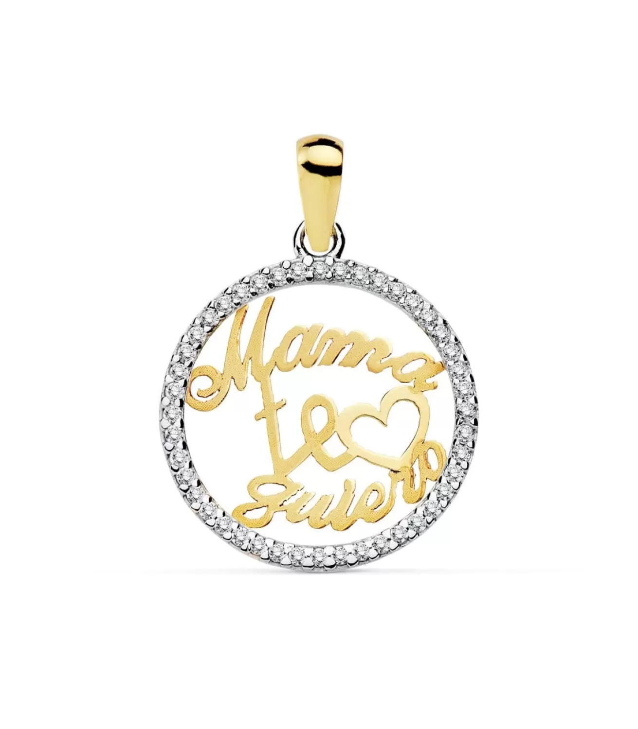 Colgante "Te Quiero Mama" Oro Bicolor 18K Circonitas 16Mm<Alda Joyeros Online