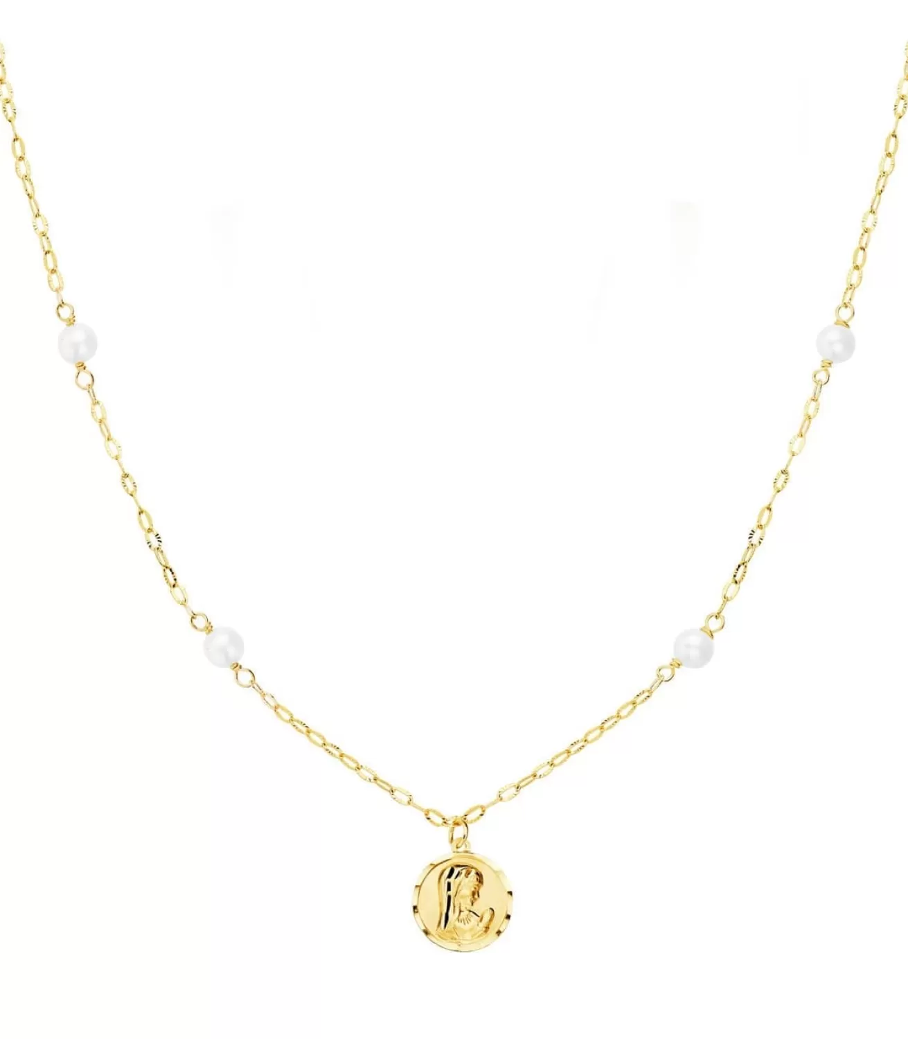 Collar Medalla Virgen Niña Perlas Oro 18K 40Cm<Alda Joyeros Flash Sale