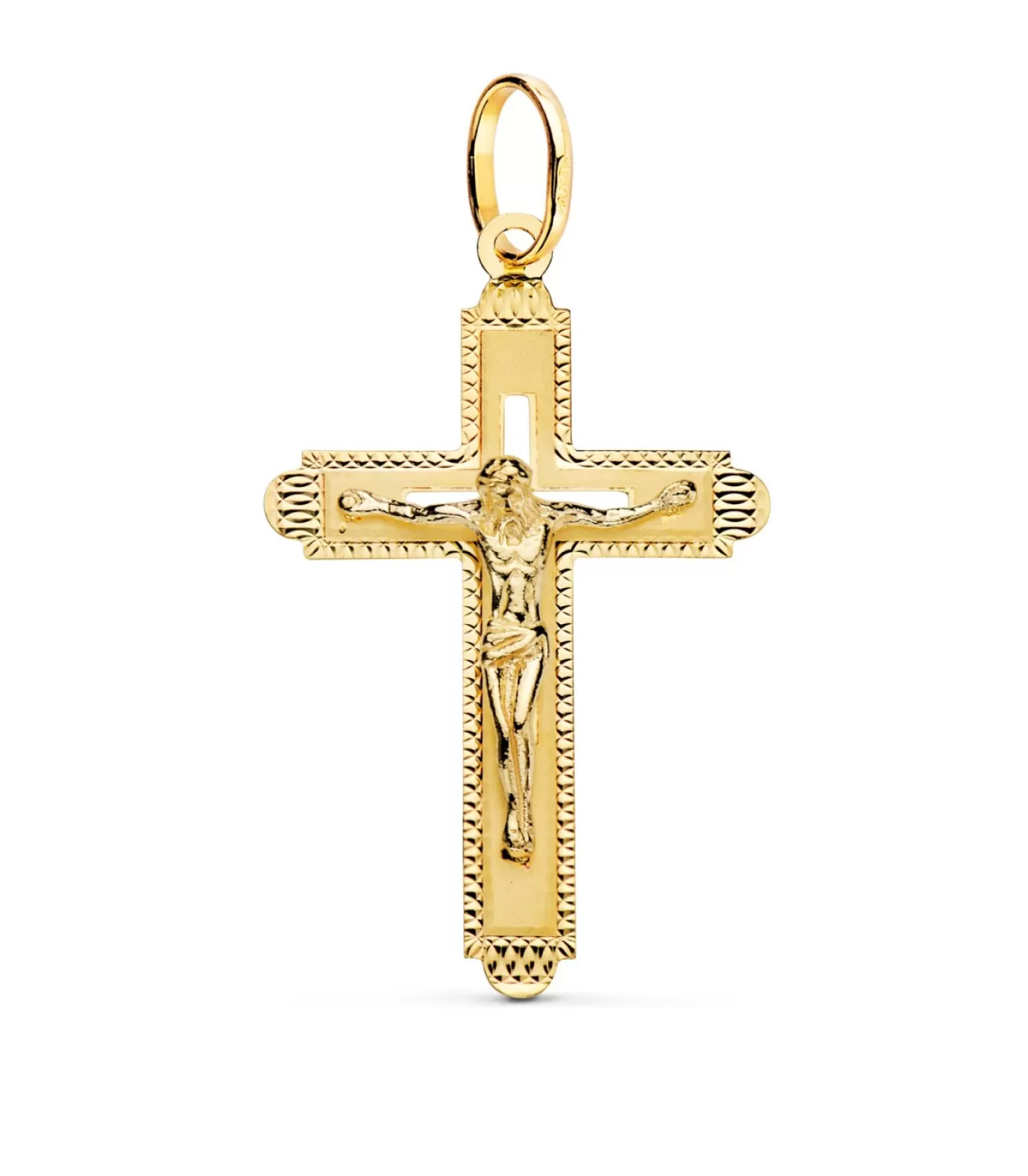 Cruz Calada Con Cristo Oro Amarillo 18 K<Alda Joyeros Shop