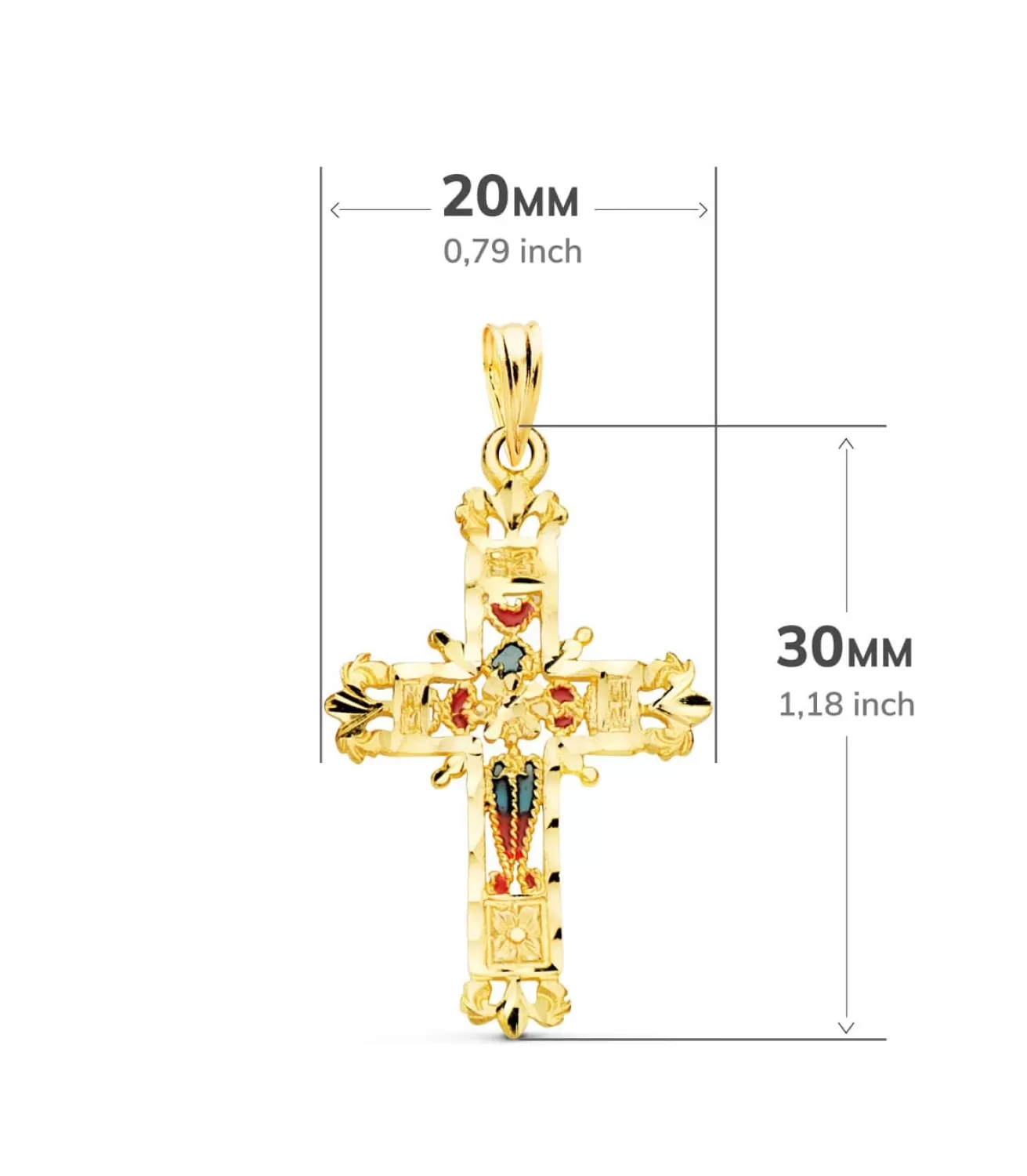 Cruz Filigrana Vidriera Oro Amarillo 18K 30Mm<Alda Joyeros Store