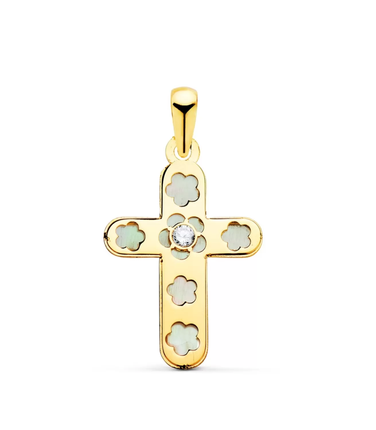 Cruz Plana Nacar Flor Oro Amarillo 18 Kilates 20 Mm<Alda Joyeros Clearance