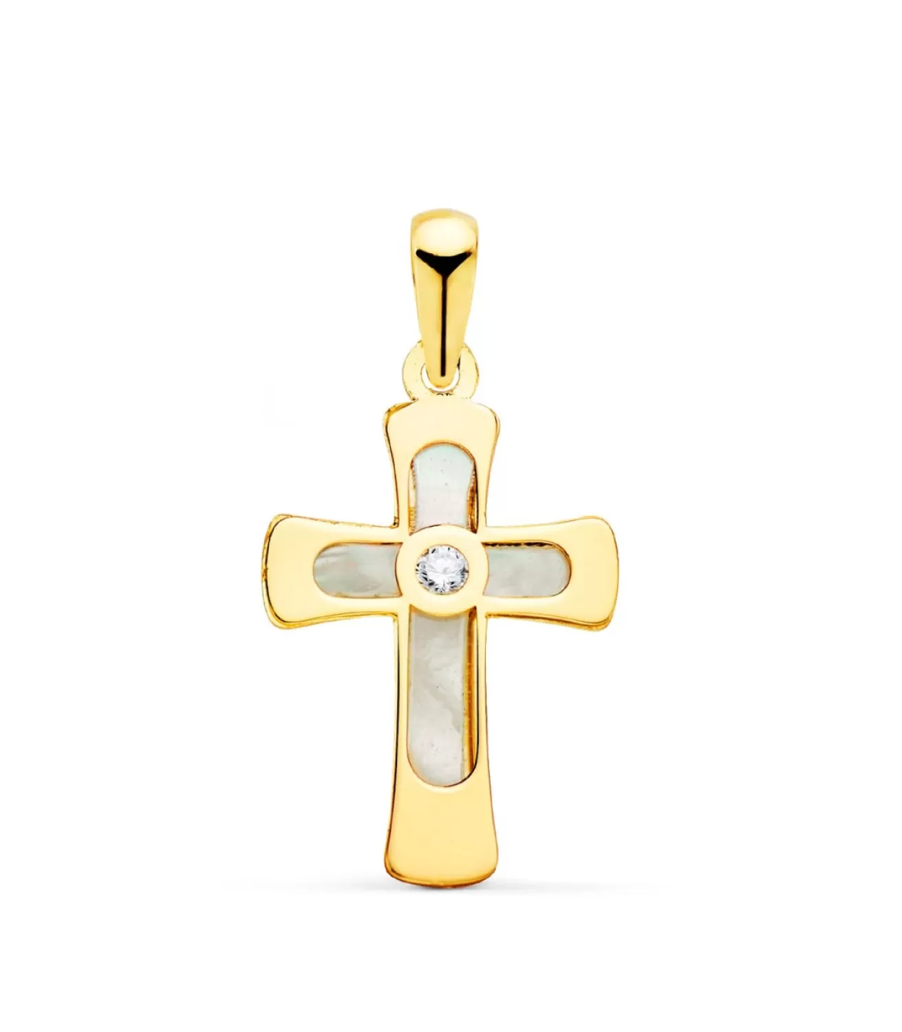 Cruz Plana Nacar Oro Amarillo 18 Kilates 20 Mm<Alda Joyeros Best Sale