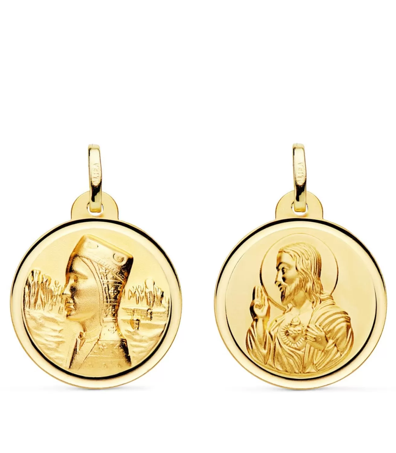 Escapulario Montserrat Y Corazon De Jesus Oro 18K 20Mm Bisel<Alda Joyeros New
