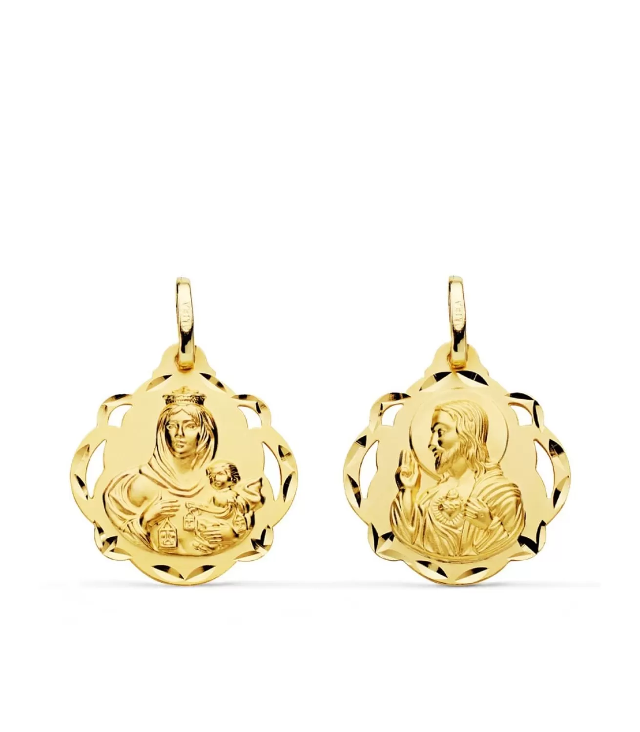 Escapulario V. Carmen Y C. Jesus Oro 18 K 20 Mm Pandereta<Alda Joyeros Store