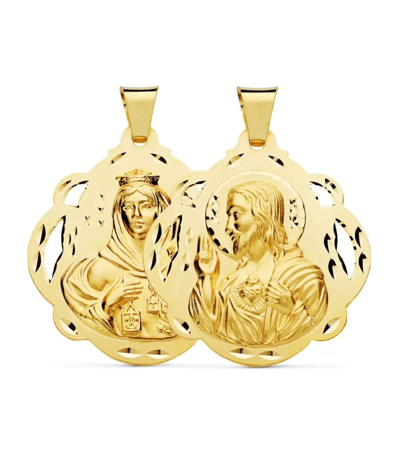 Escapulario V. Carmen Y C. Jesus Oro 18 K 42 Mm Pandereta<Alda Joyeros Flash Sale