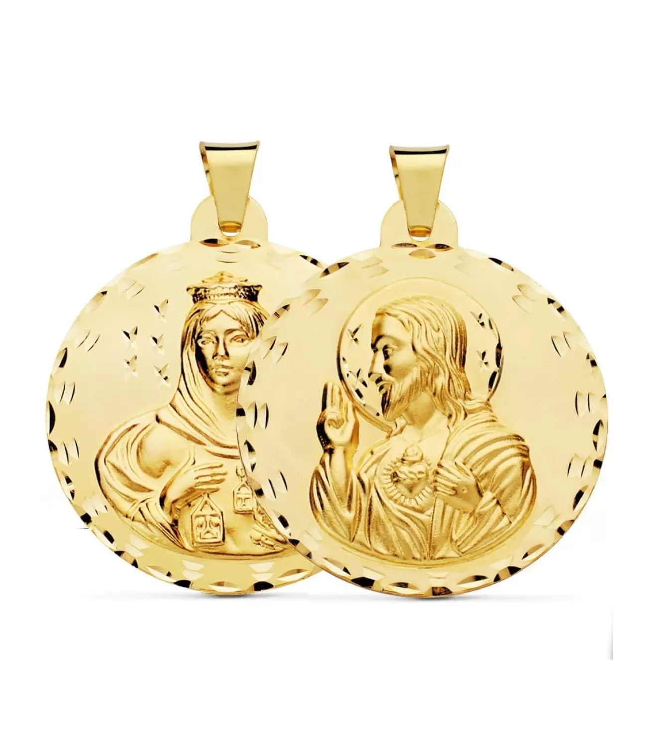 Escapulario V. Carmen Y C. Jesus Oro 18K 42Mm Tallado<Alda Joyeros Shop