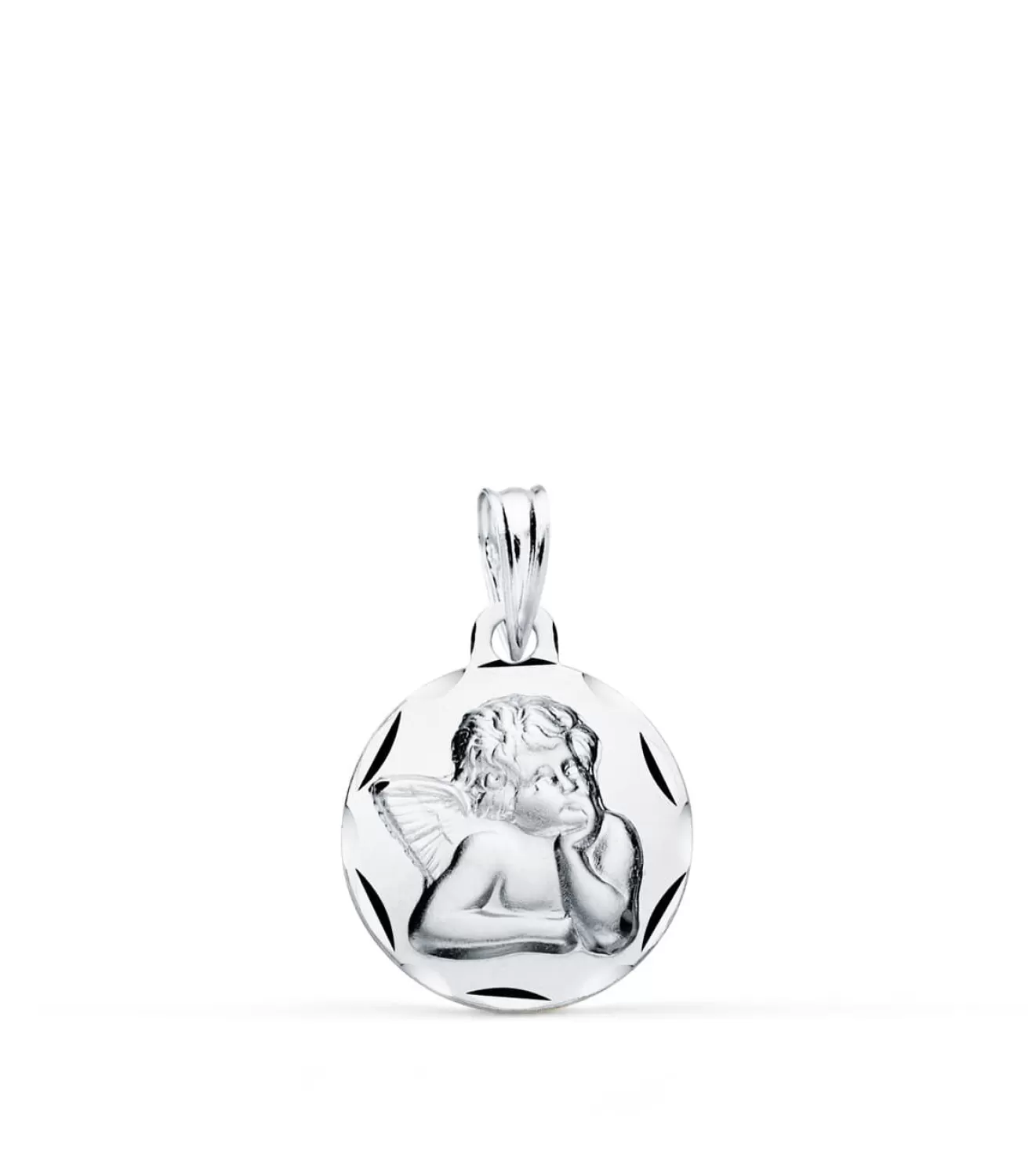 Medalla Bebé Ángel Querubin Oro Blanco 9 K 14 Mm<Alda Joyeros Fashion