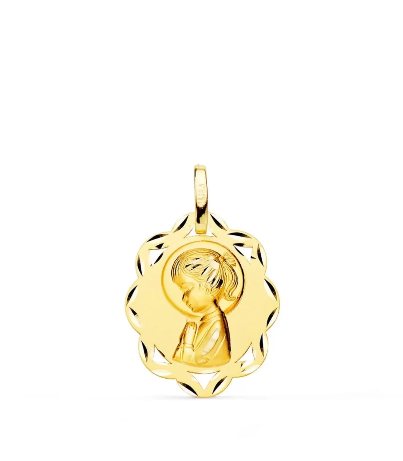 Medalla Calada 18 K Virgen Niña Rezo 20 Mm<Alda Joyeros Shop