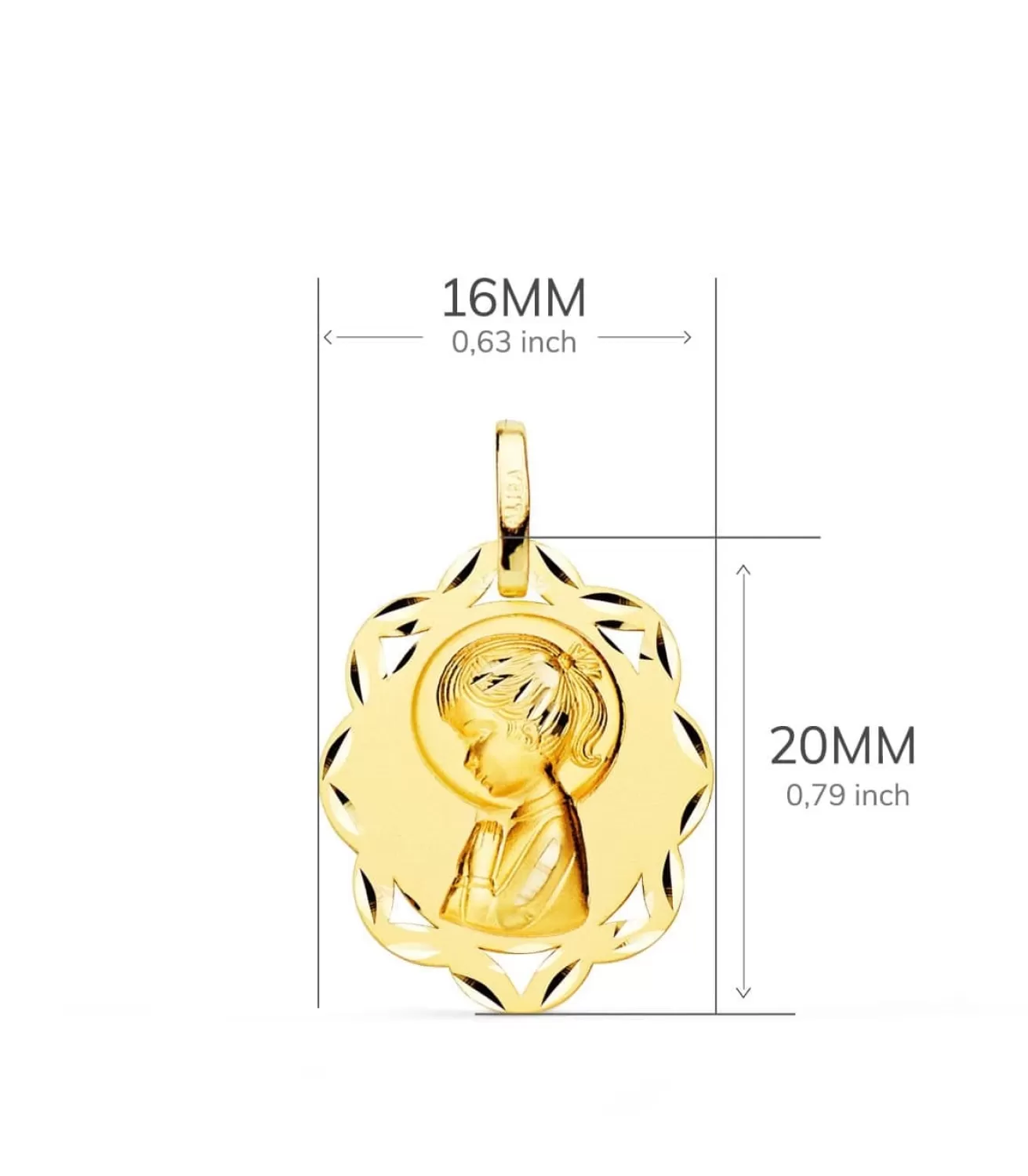 Medalla Calada 18 K Virgen Niña Rezo 20 Mm<Alda Joyeros Shop