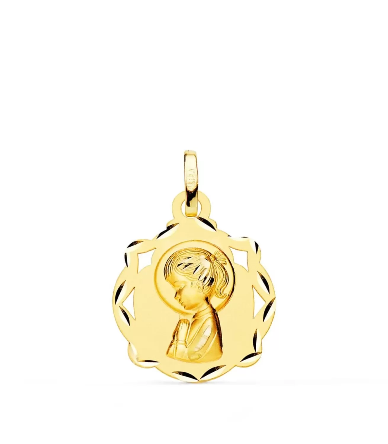 Medalla Calada 18K Virgen Niña Rezo 14Mm<Alda Joyeros Online