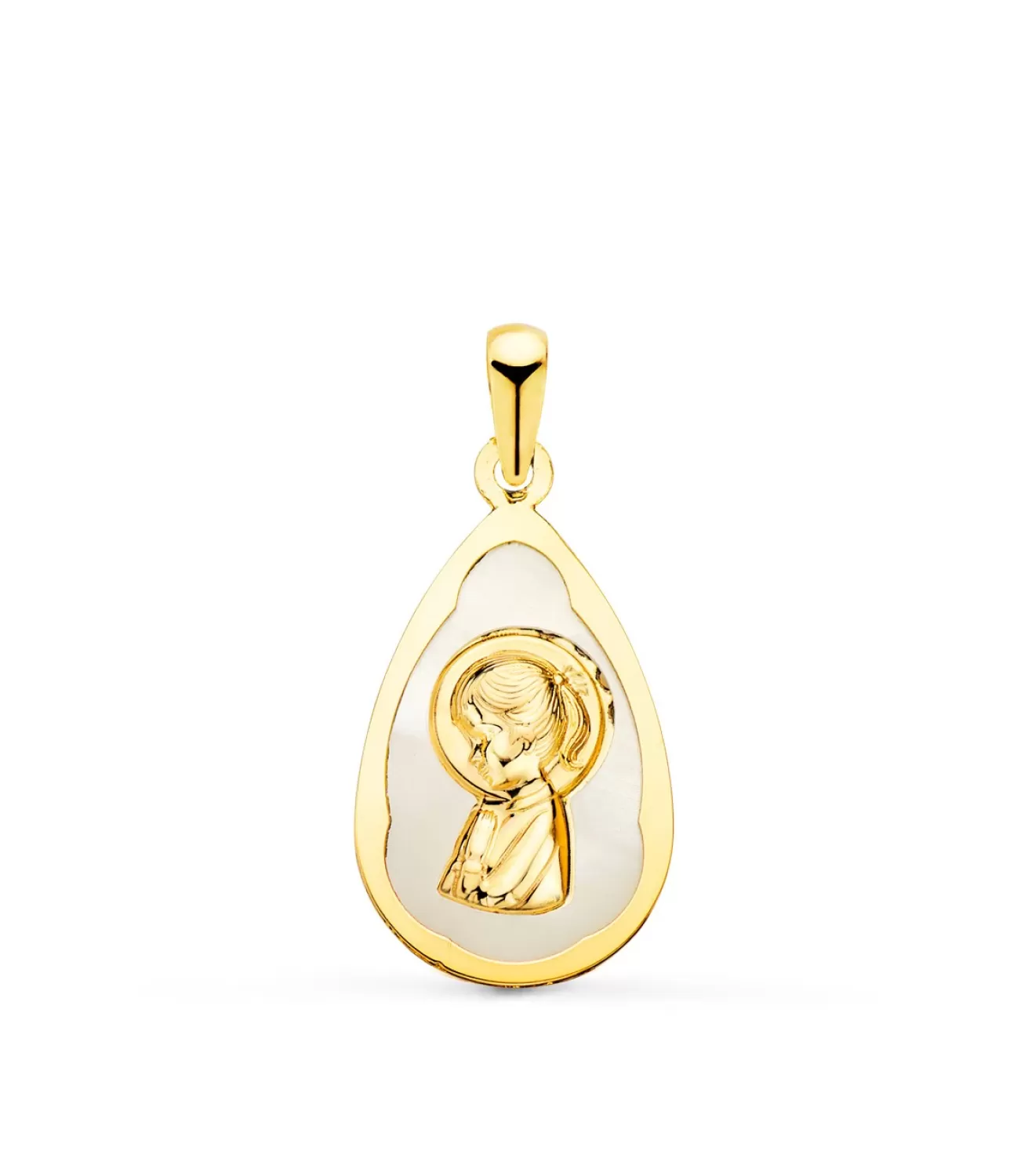 Medalla Comunion Nacar Oro 18K Virgen Niña Gota<Alda Joyeros Online