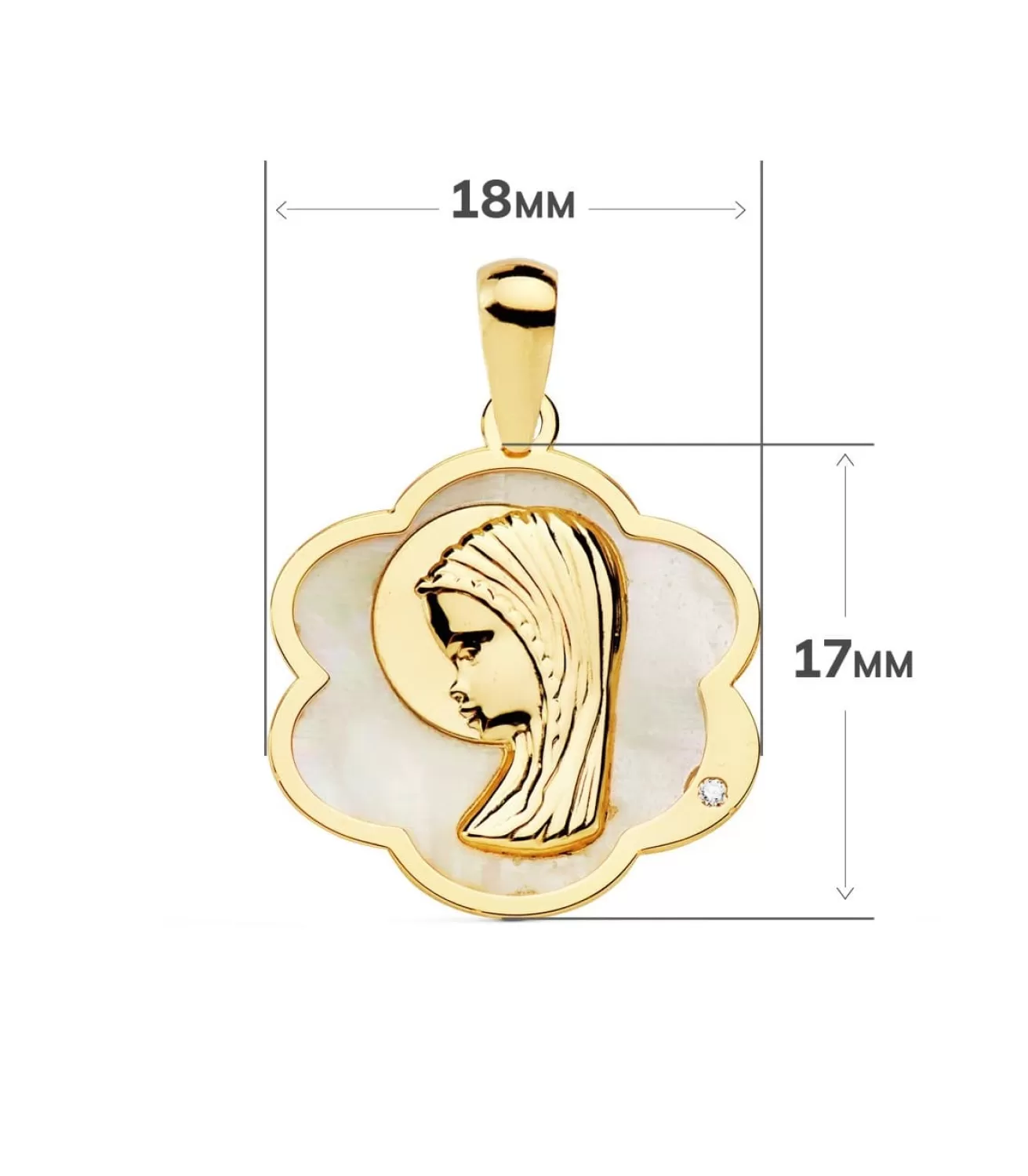 Medalla Comunion Oro 18K Virgen Niña Nacar Flor<Alda Joyeros Clearance