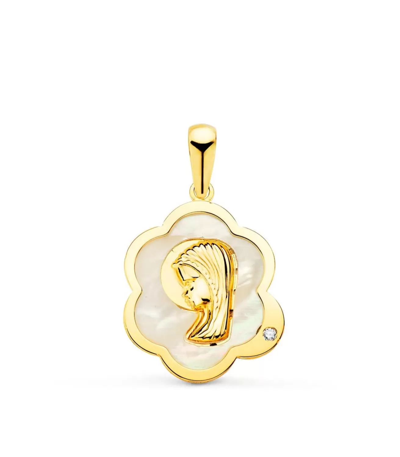 Medalla Comunion Oro 18K Virgen Niña Nacar Nube<Alda Joyeros Shop