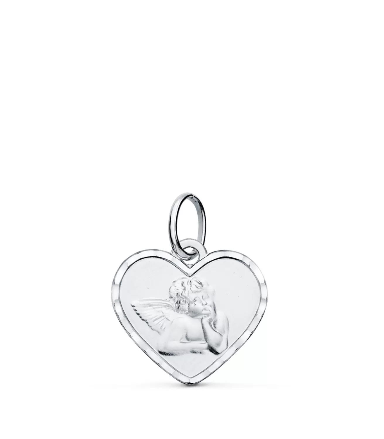 Medalla Corazon Ángelito Oro Blanco 9K 14Mm<Alda Joyeros Fashion