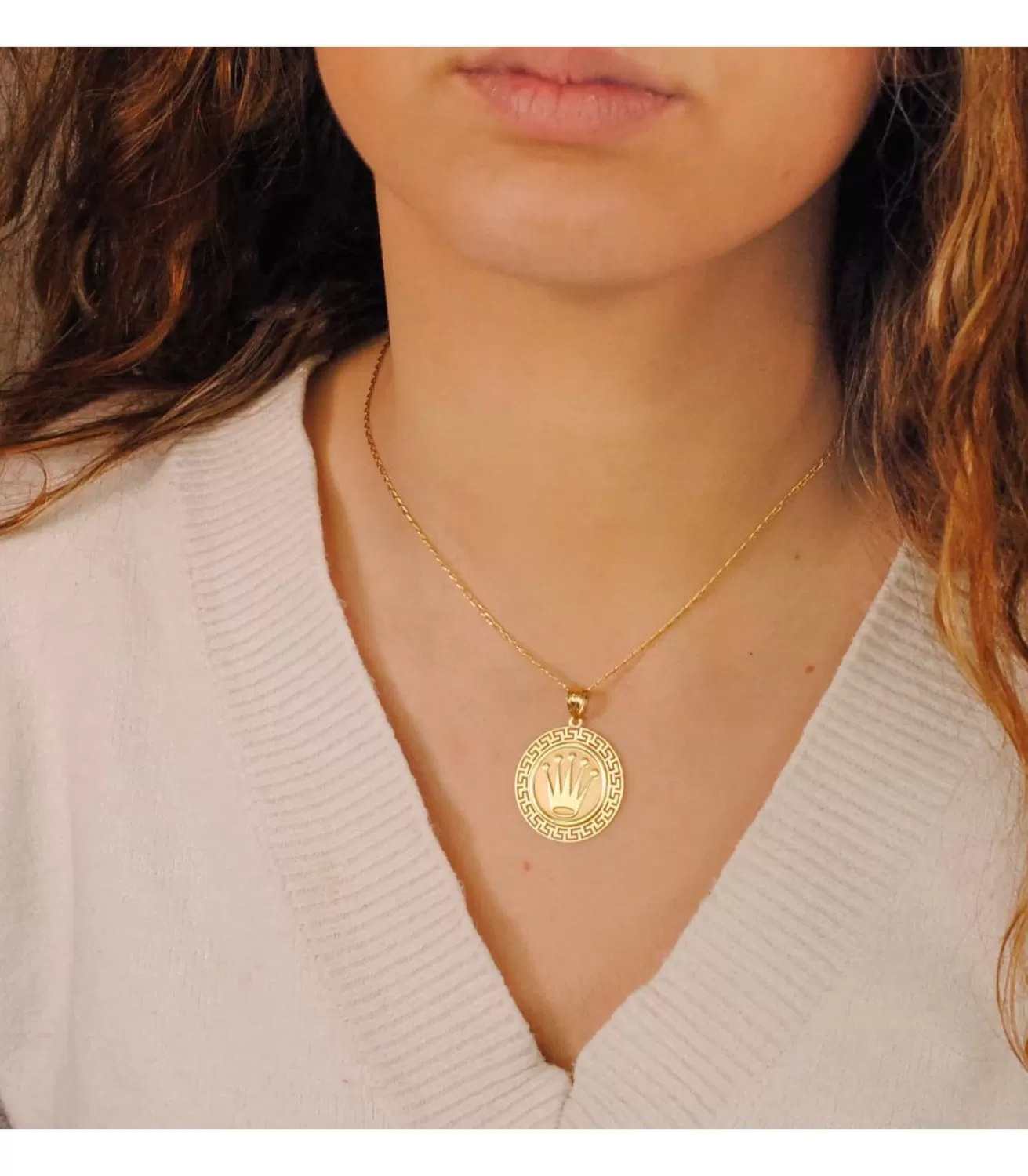 Medalla Corona Oro Amarillo 18K 27 Mm Greca<Alda Joyeros Hot