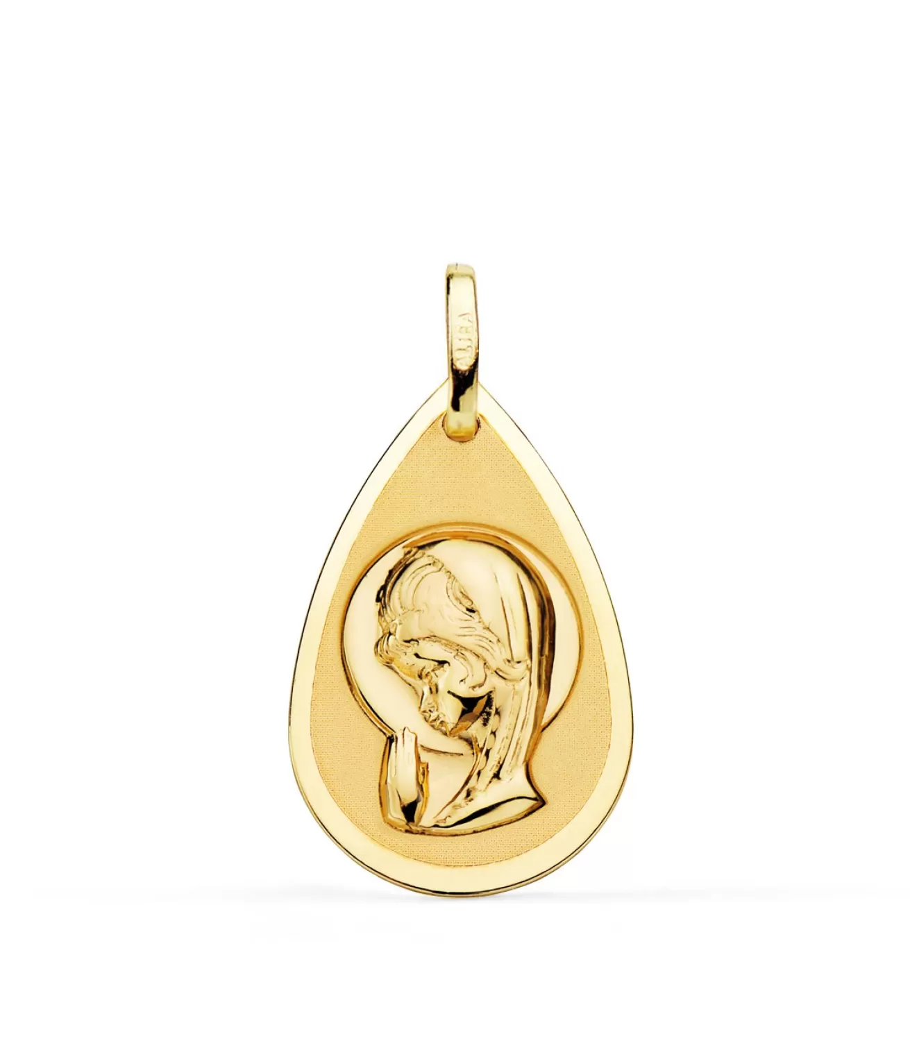 Medalla Gota Virgen Niña Brillo Oro 18K 19 Mm<Alda Joyeros Online