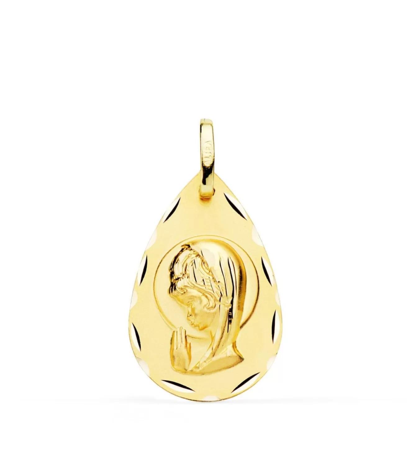 Medalla Gota Virgen Niña Tallada Oro 18K 19 Mm<Alda Joyeros Hot