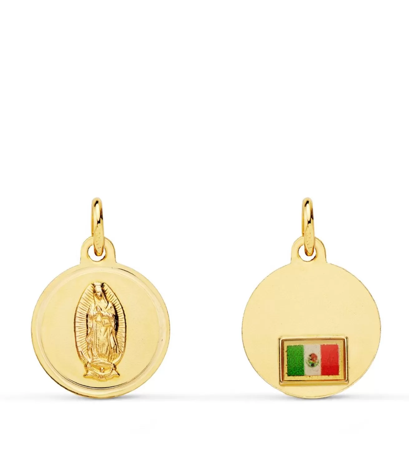 Medalla Guadalupe Bandera Mexico Oro 18K 16Mm Bisel<Alda Joyeros Clearance