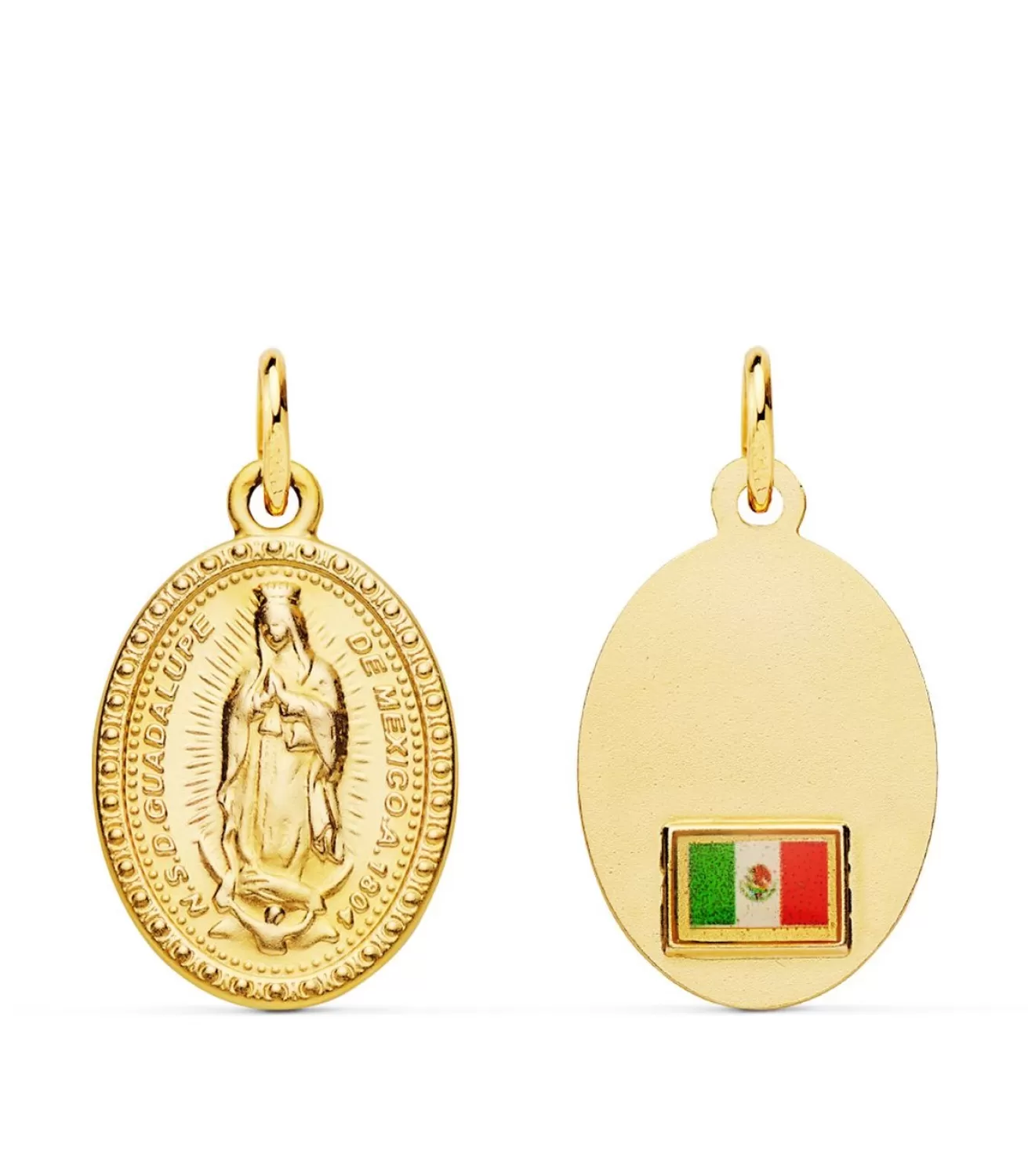 Medalla Guadalupe Bandera Mexico Oro 18K 18Mm Oval<Alda Joyeros Online