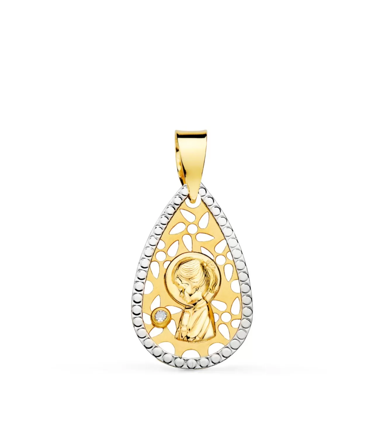 Medalla Lagrima Virgen Niña Oro Bicolor 18K<Alda Joyeros Cheap