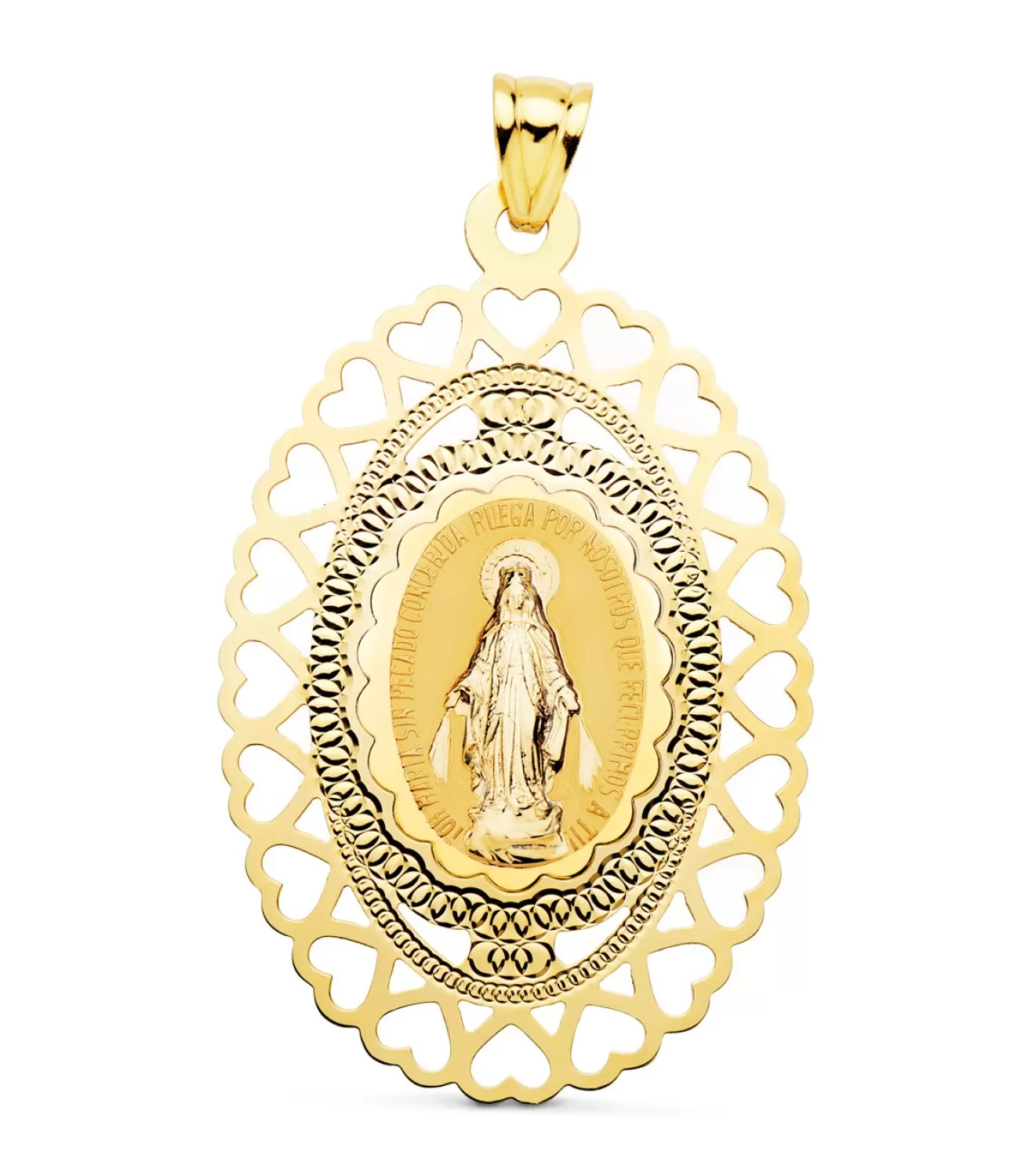 Medalla Milagrosa Corazones Oro 18K 50Mm<Alda Joyeros Store