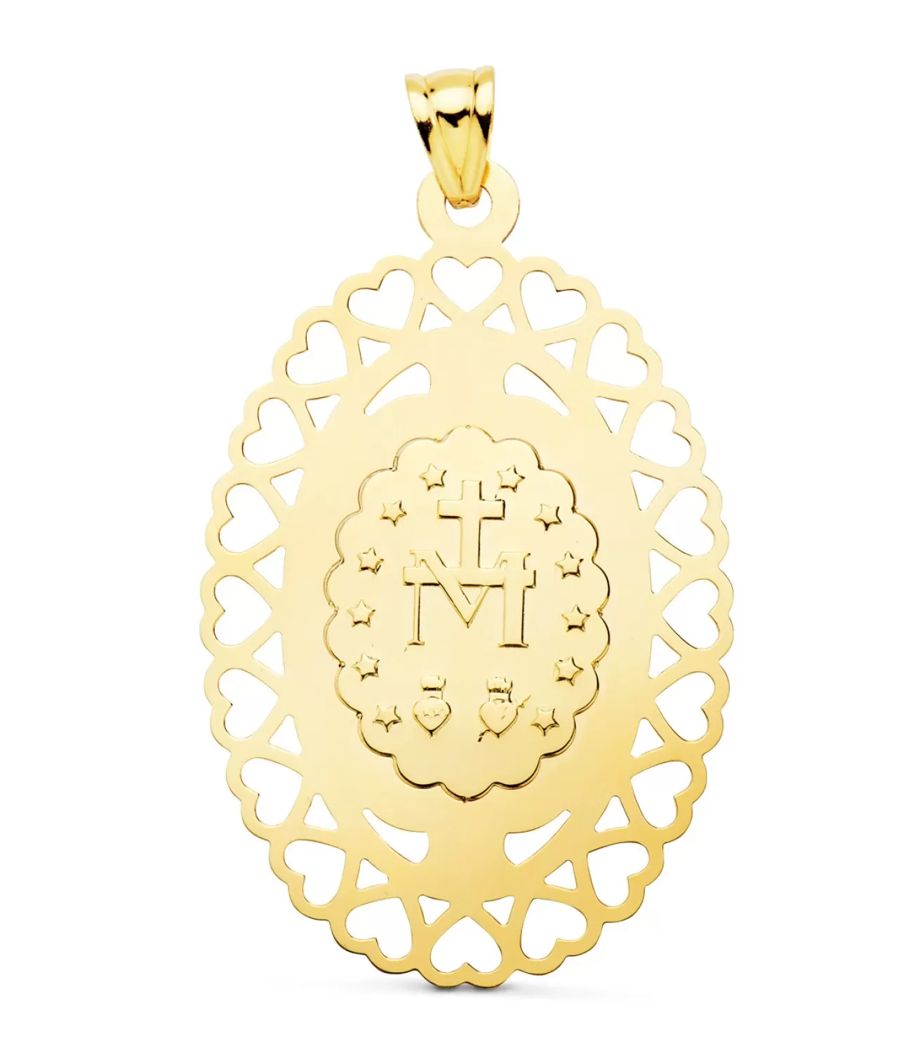 Medalla Milagrosa Corazones Oro 18K 50Mm<Alda Joyeros Store
