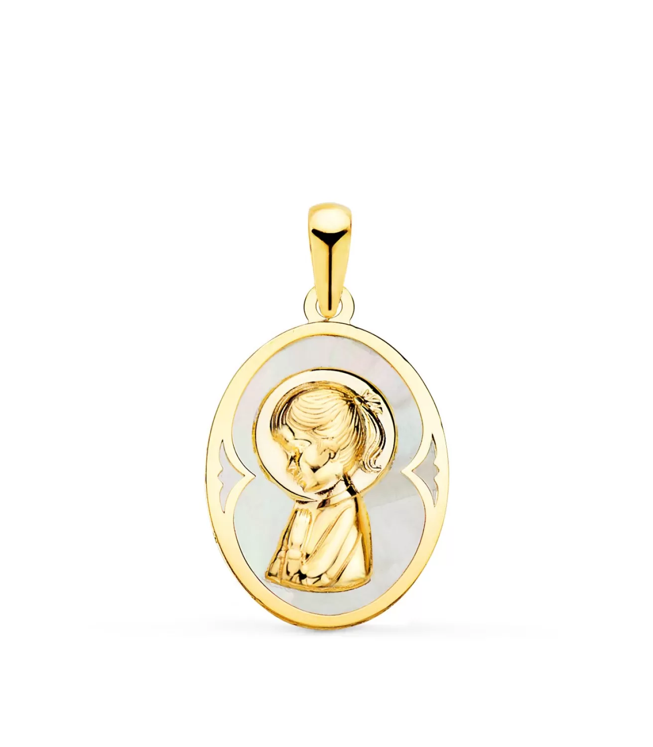 Medalla Nacar Oval Virgen Niña Oro 18 K 19 Mm<Alda Joyeros Cheap