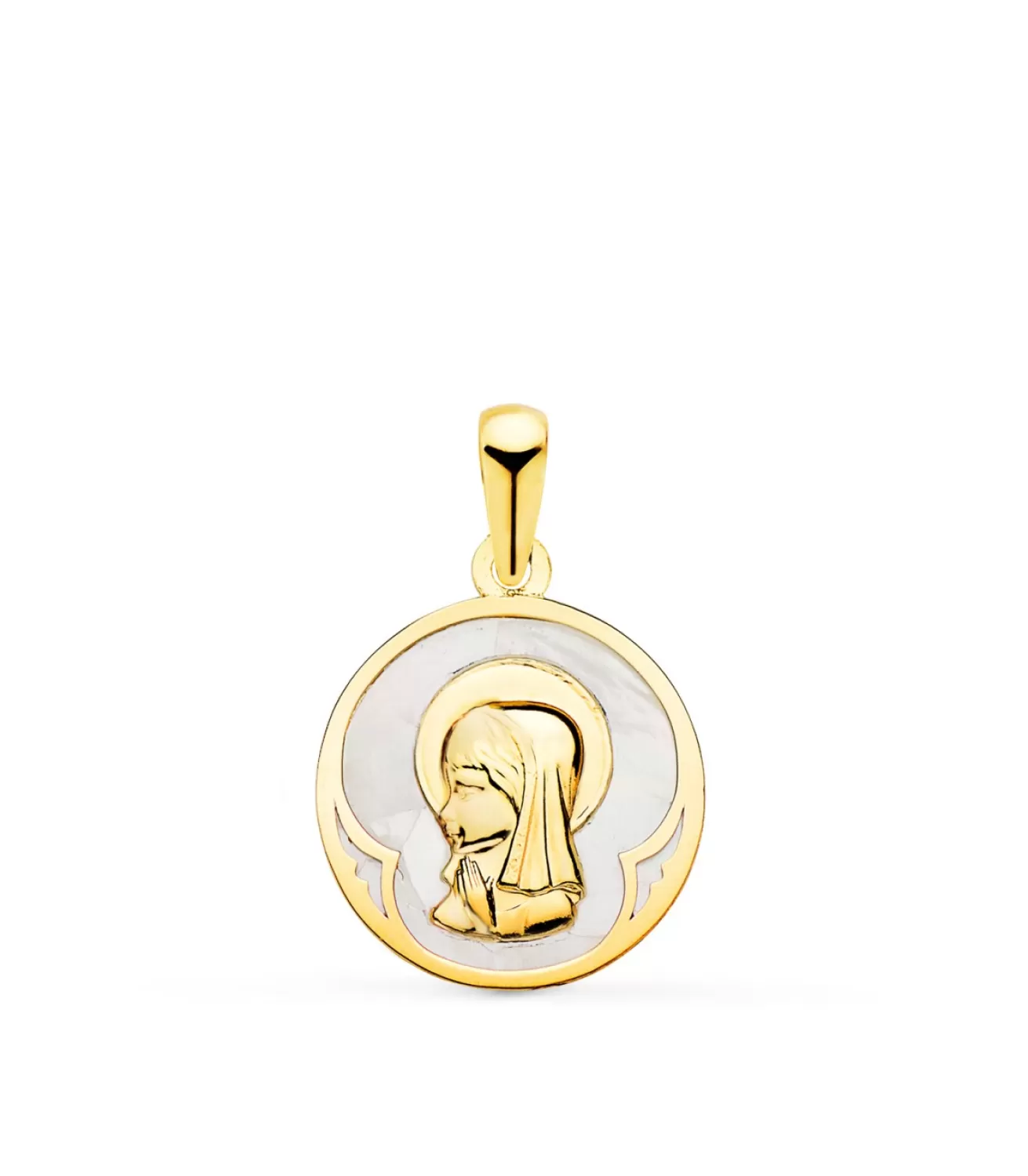 Medalla Nacar Redonda Virgen Niña Oro 18 K 18 Mm<Alda Joyeros Cheap