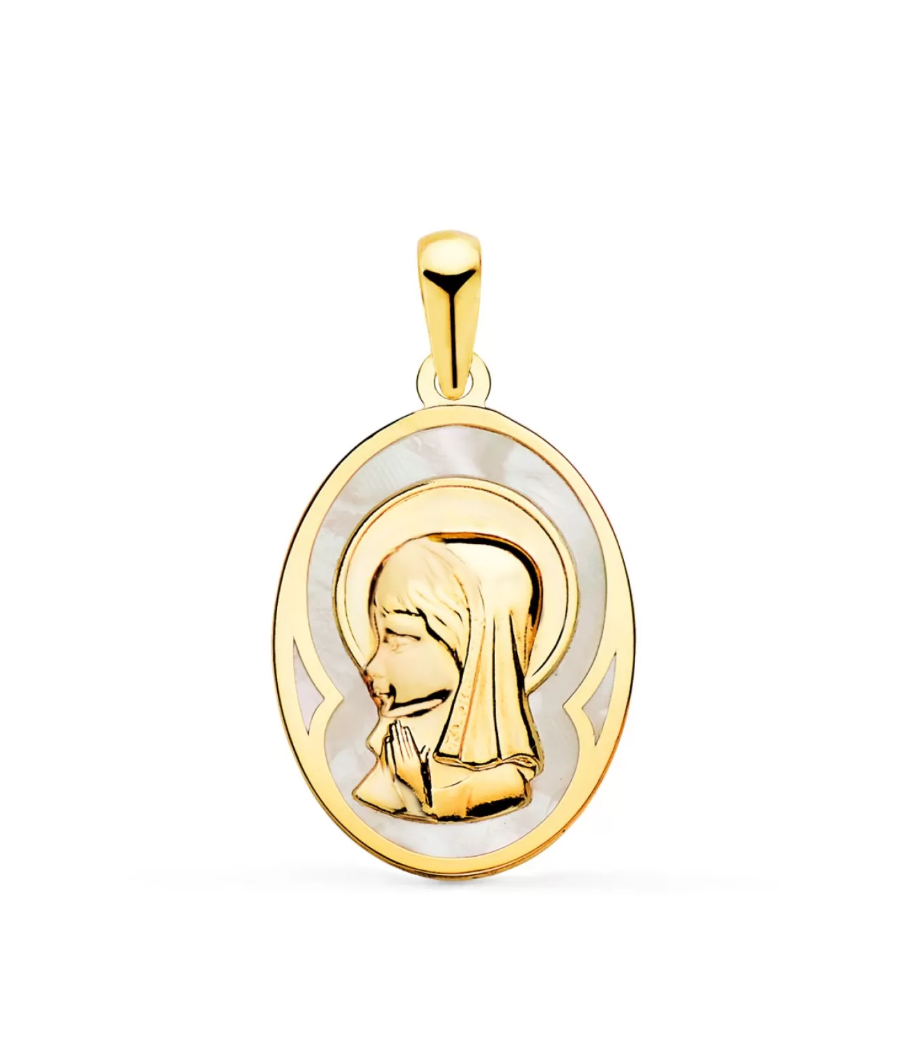 Medalla Nacar Virgen Niña Oval Oro 18 K 21 Mm<Alda Joyeros Clearance