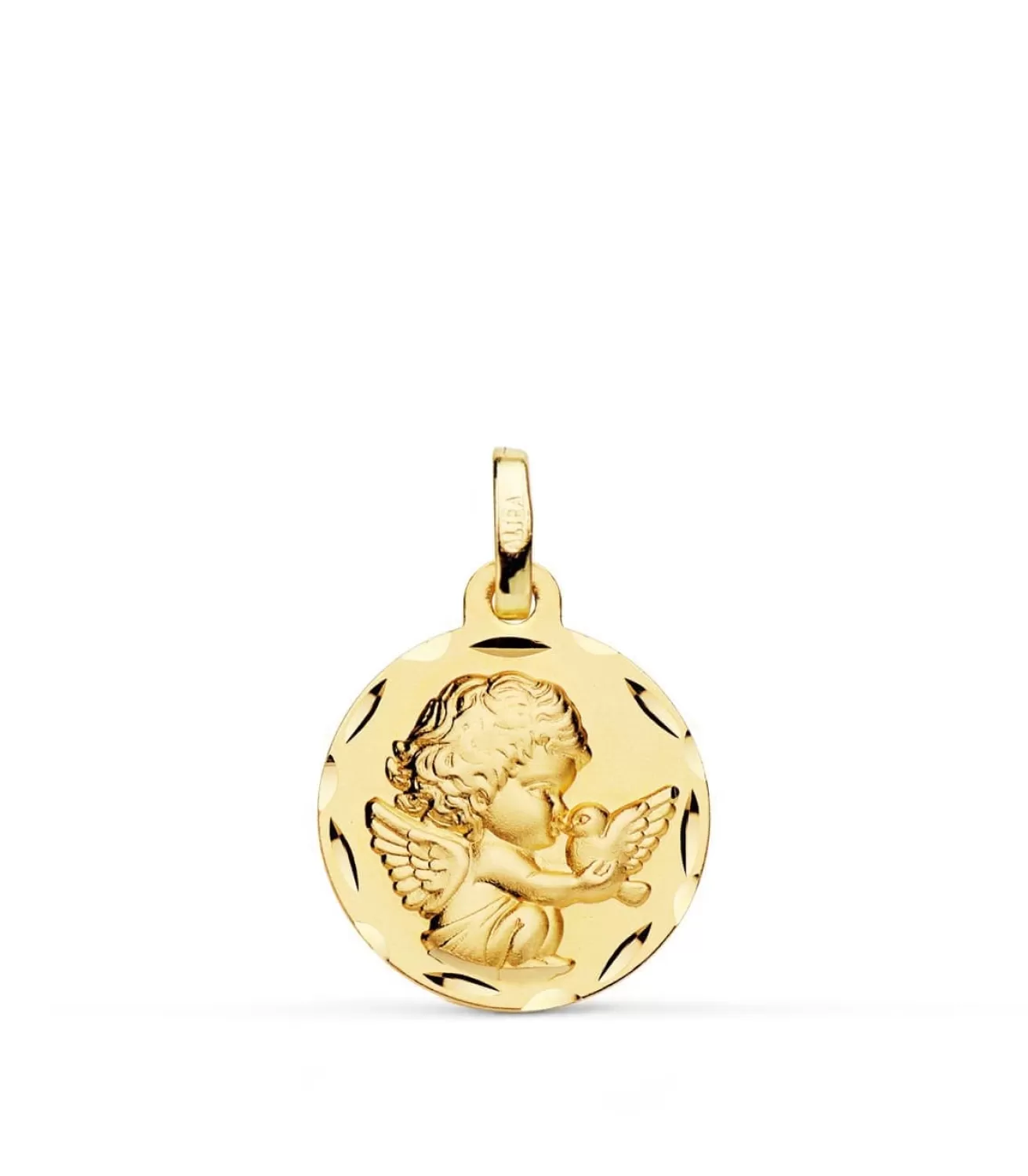 Medalla Ángel Burlon Y Pajaro Oro Amarillo 18K 16Mm<Alda Joyeros Best Sale