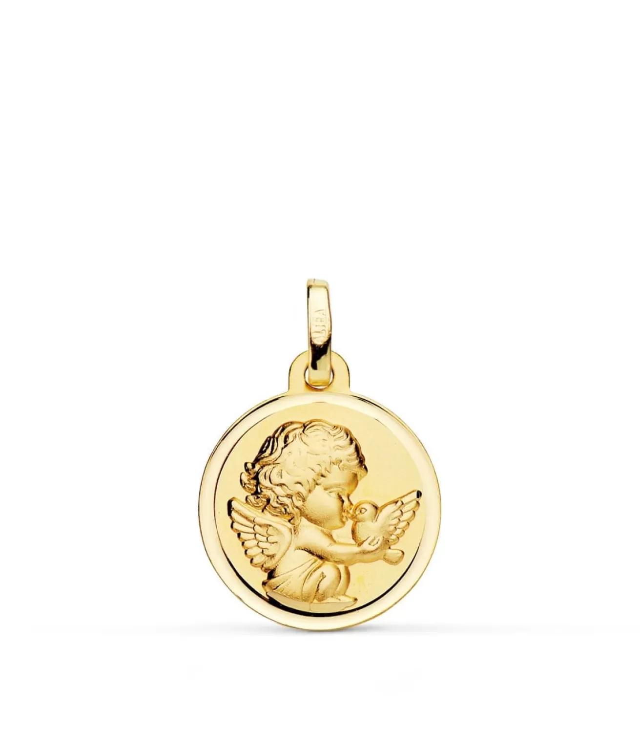 Medalla Ángel Y Pajaro Oro Amarillo 18K 16Mm Bisel<Alda Joyeros Online