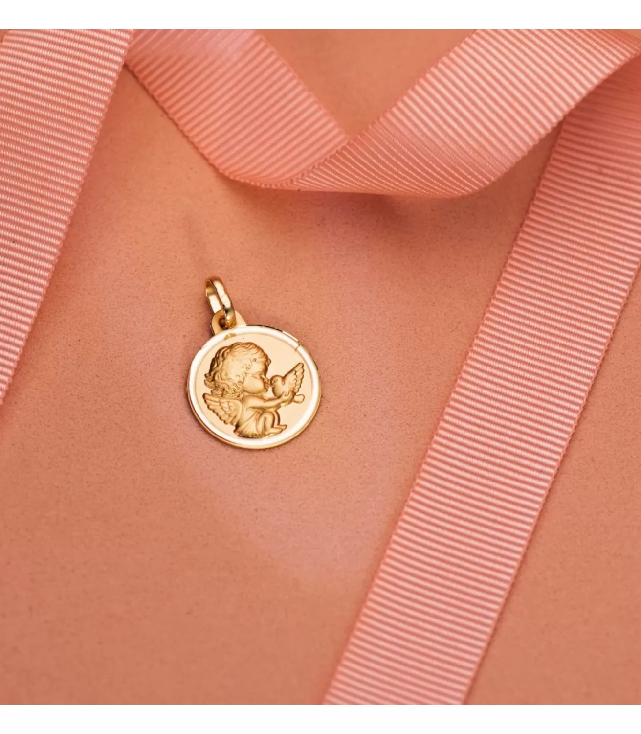 Medalla Ángel Y Pajaro Oro Amarillo 18K 16Mm Bisel<Alda Joyeros Online