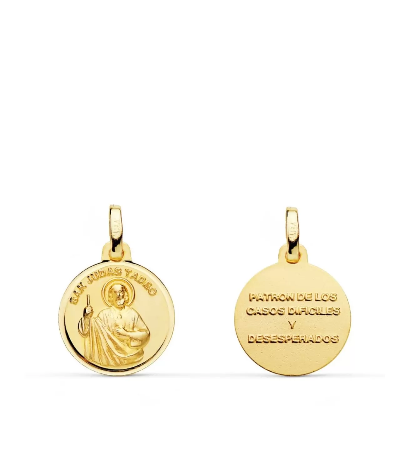 Medalla San Judas Tadeo Oro 18K 14Mm Bisel<Alda Joyeros Shop