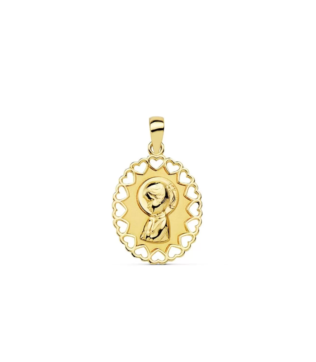 Medalla Virgen Niña Calada Oro Amarillo 18 K 15 Mm<Alda Joyeros Shop