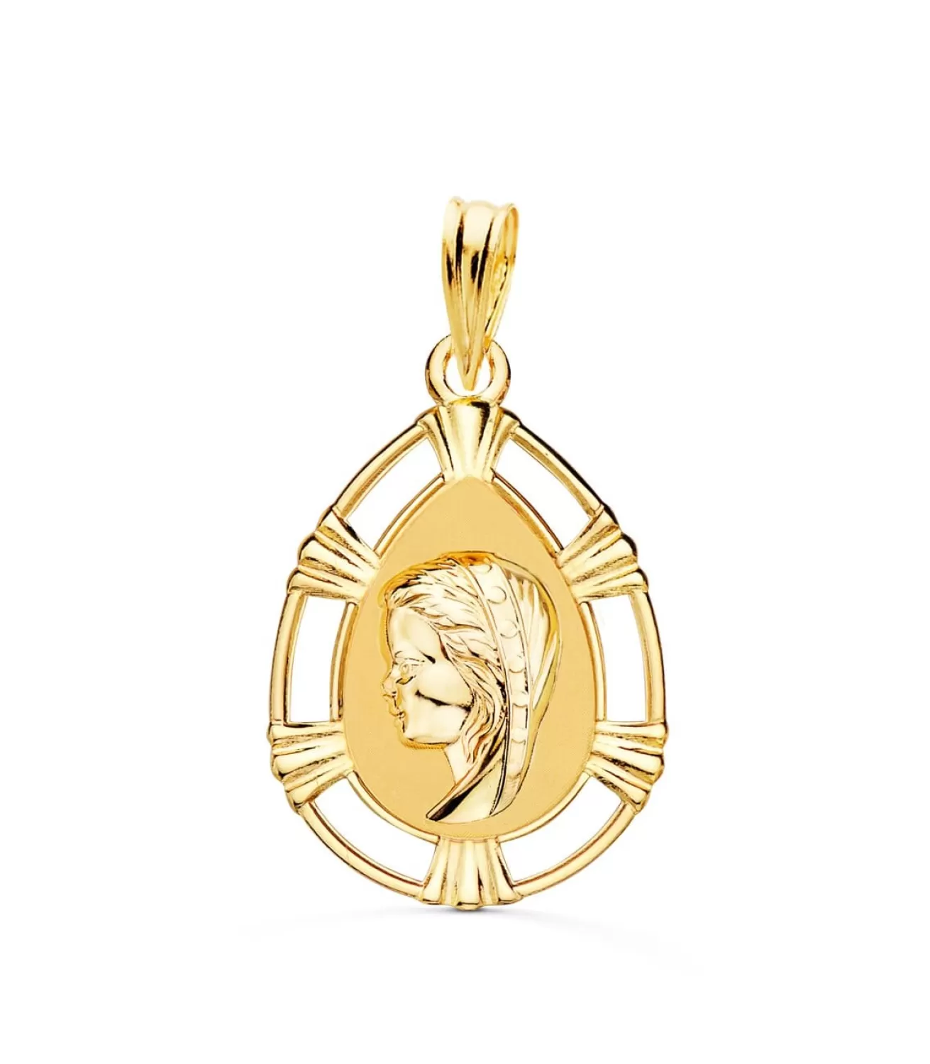 Medalla Virgen Niña Cerco Gota Oro 18K 23Mm<Alda Joyeros New