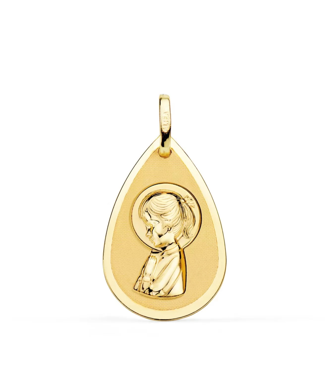 Medalla Virgen Niña Gota Brillo Oro 18 K 19 Mm<Alda Joyeros Store