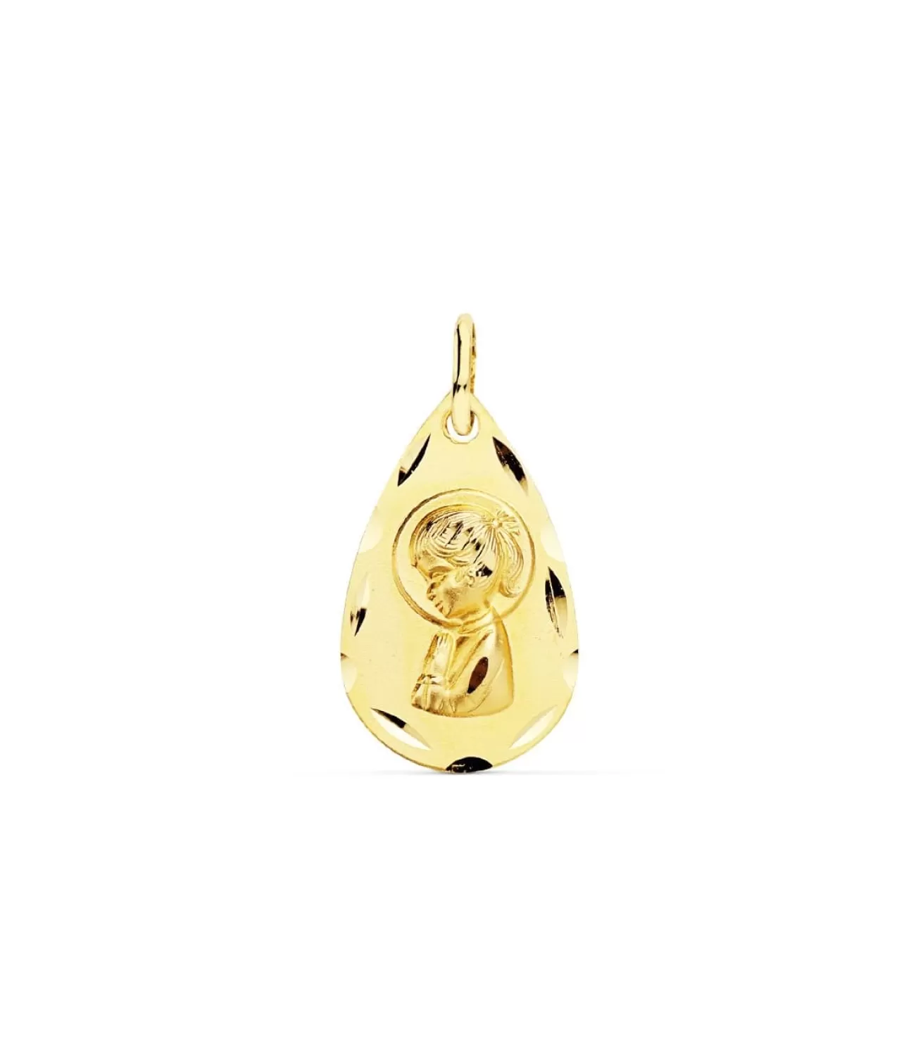 Medalla Virgen Niña Gota Tallada Oro 18 K 19 Mm<Alda Joyeros Clearance