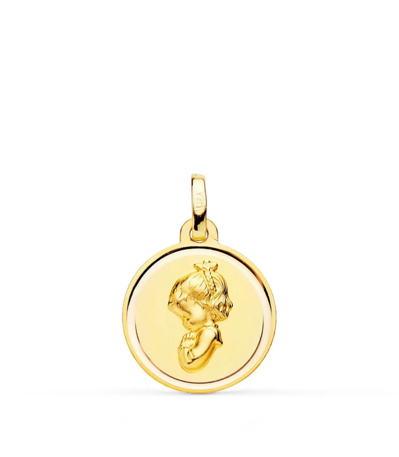 Medalla Virgen Niña Oracion Bisel Oro 18K 16Mm<Alda Joyeros Sale